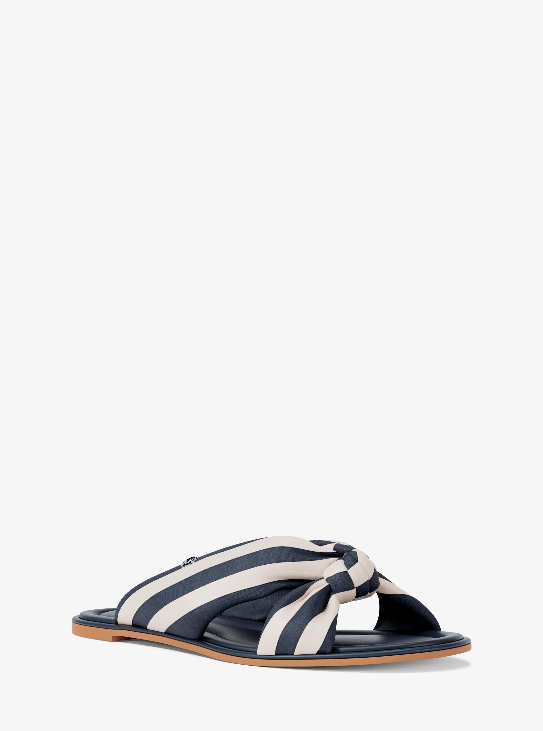 Michael Kors Elena Striped Linen Blend Slide Sandal In Blue