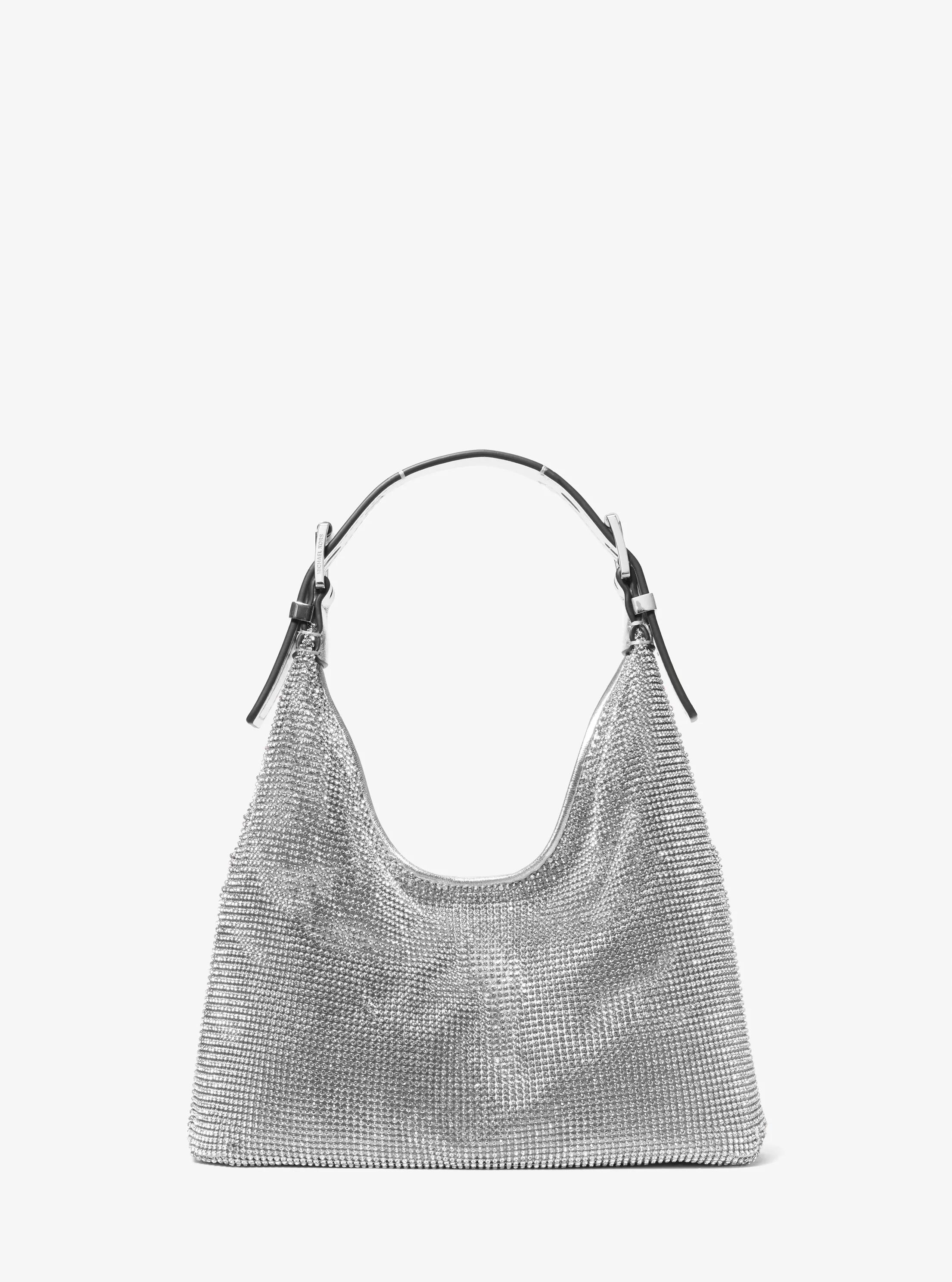 Limited-Edition Nolita Small Metallic Rhinestone Mesh Hobo Shoulder Bag in SILVER | Michael Kors