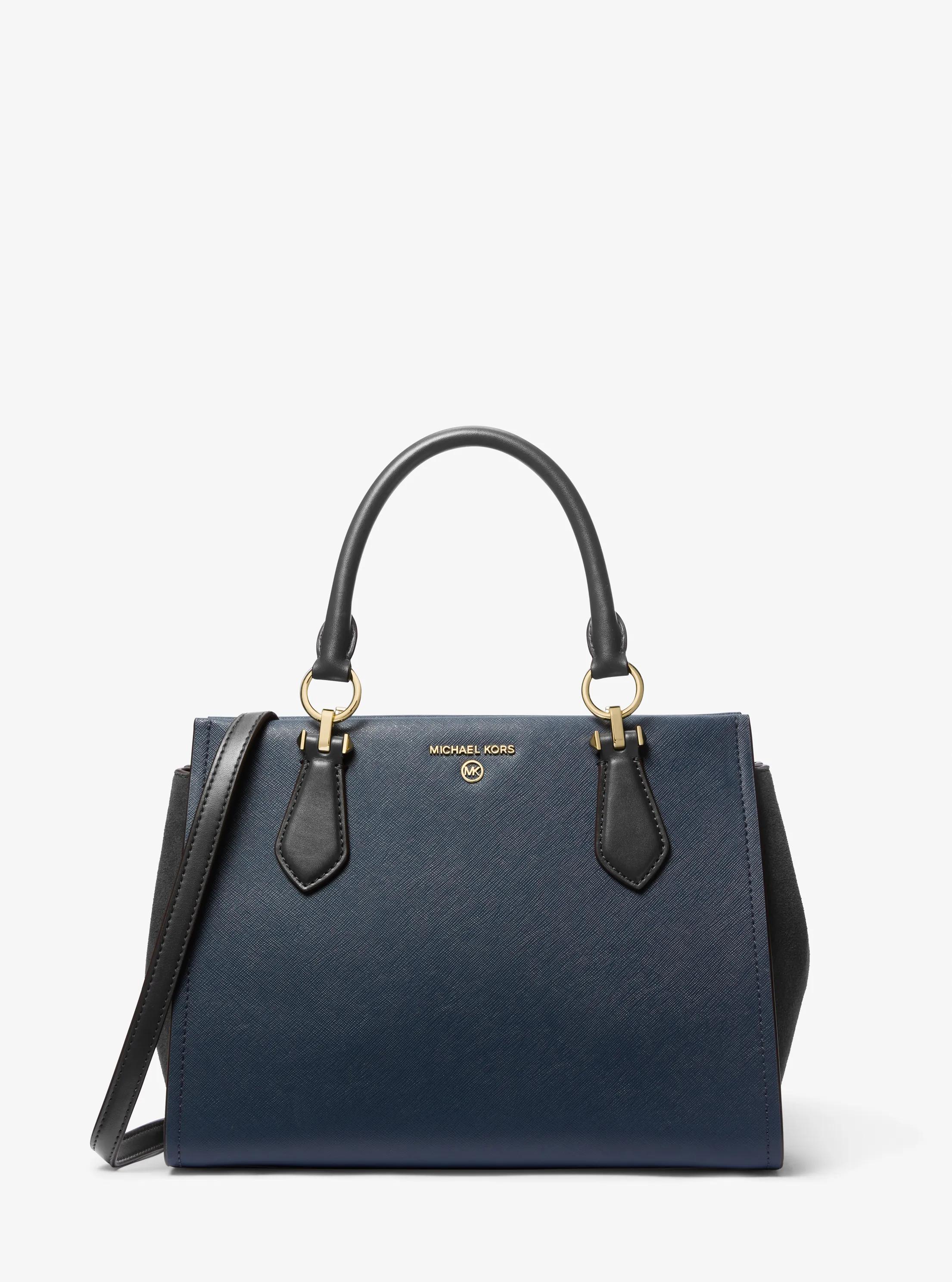 Bolso satchel Marilyn mediano de piel saffiano en dos tonos