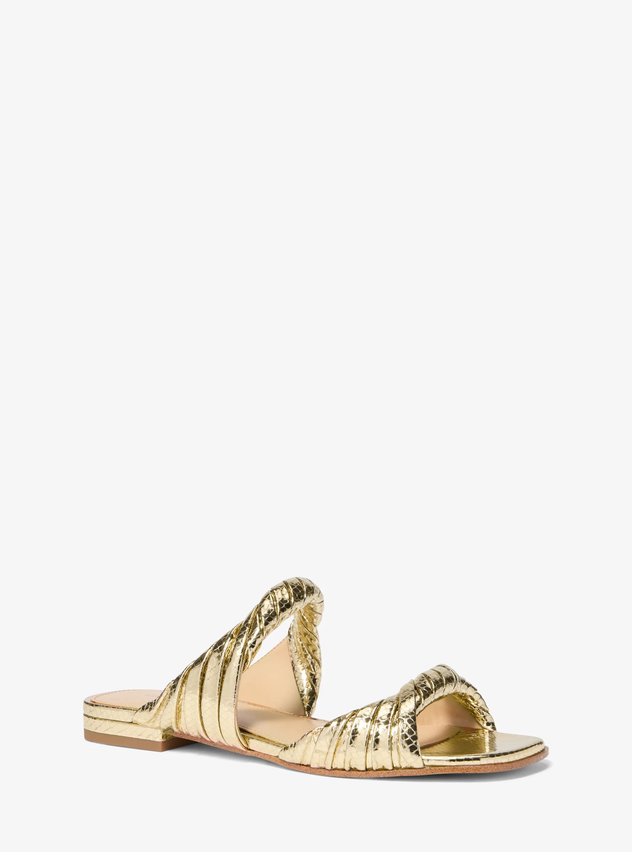 Kiana Metallic Snake Embossed Leather Sandal in PALE GOLD | Michael Kors