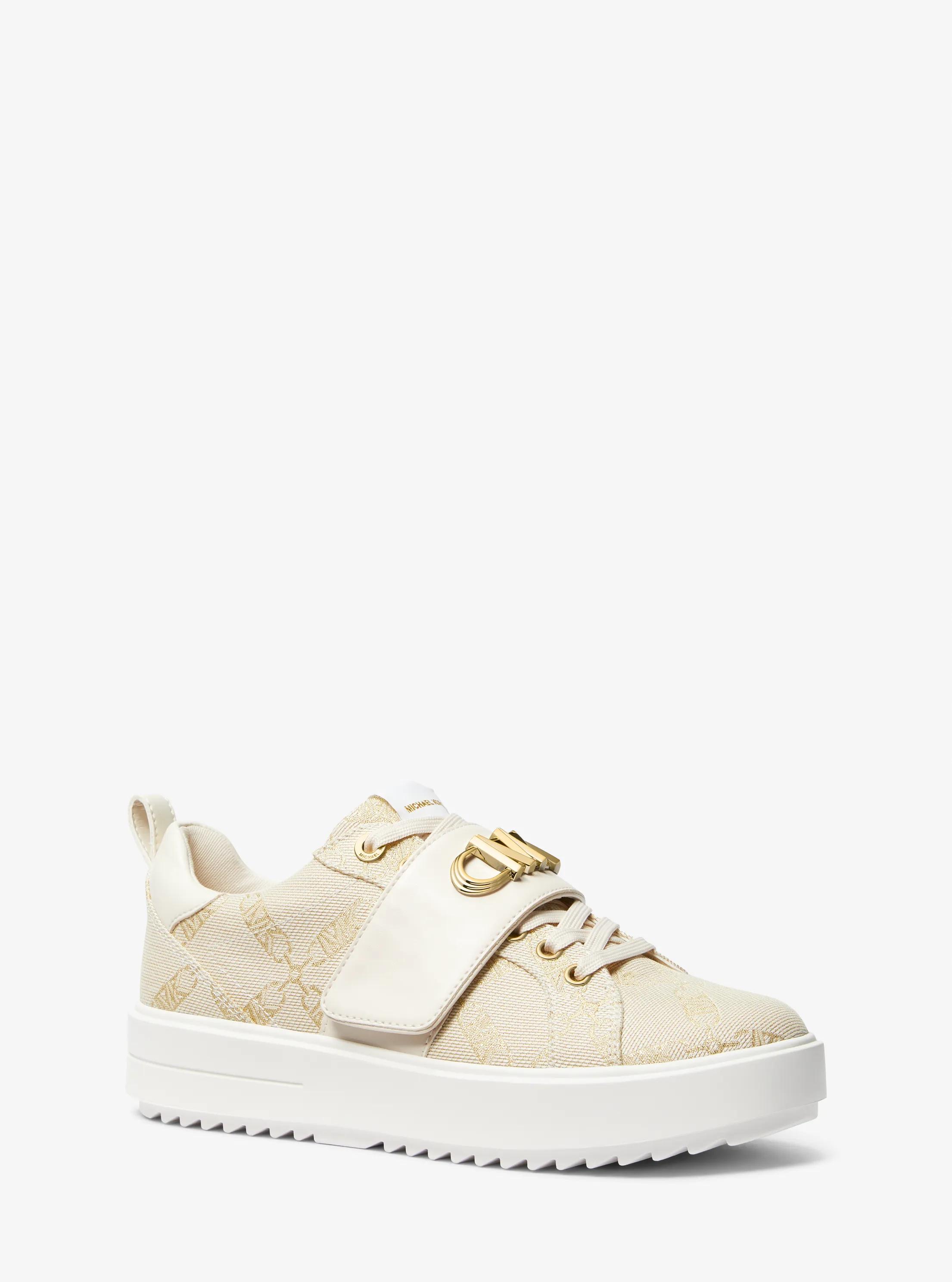 Zapatilla Emmett de jacquard metalizado con logotipo imperio y adornos