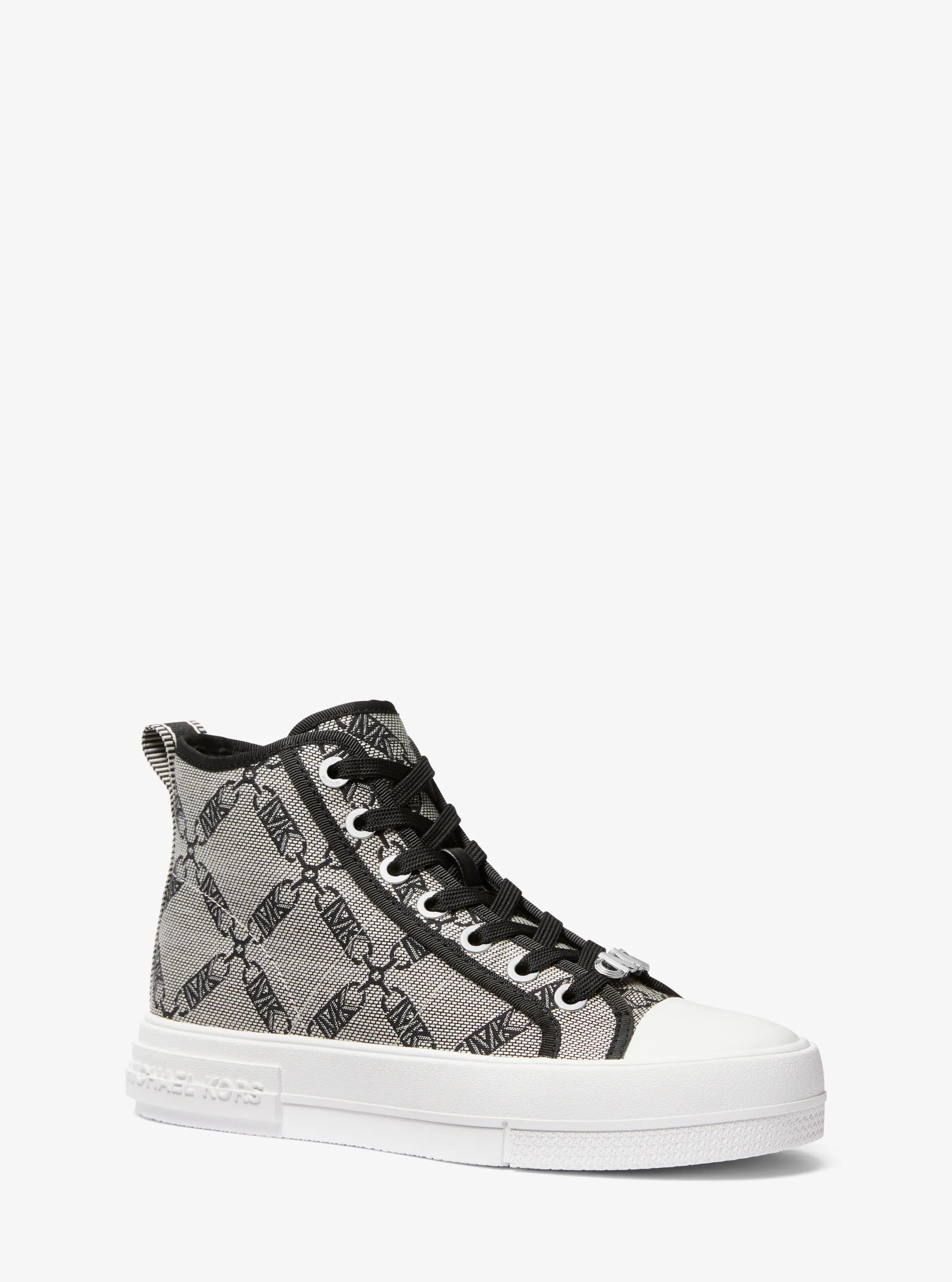 Evy Empire Logo Jacquard High-Top Sneaker in NATURAL/BLACK | Michael Kors