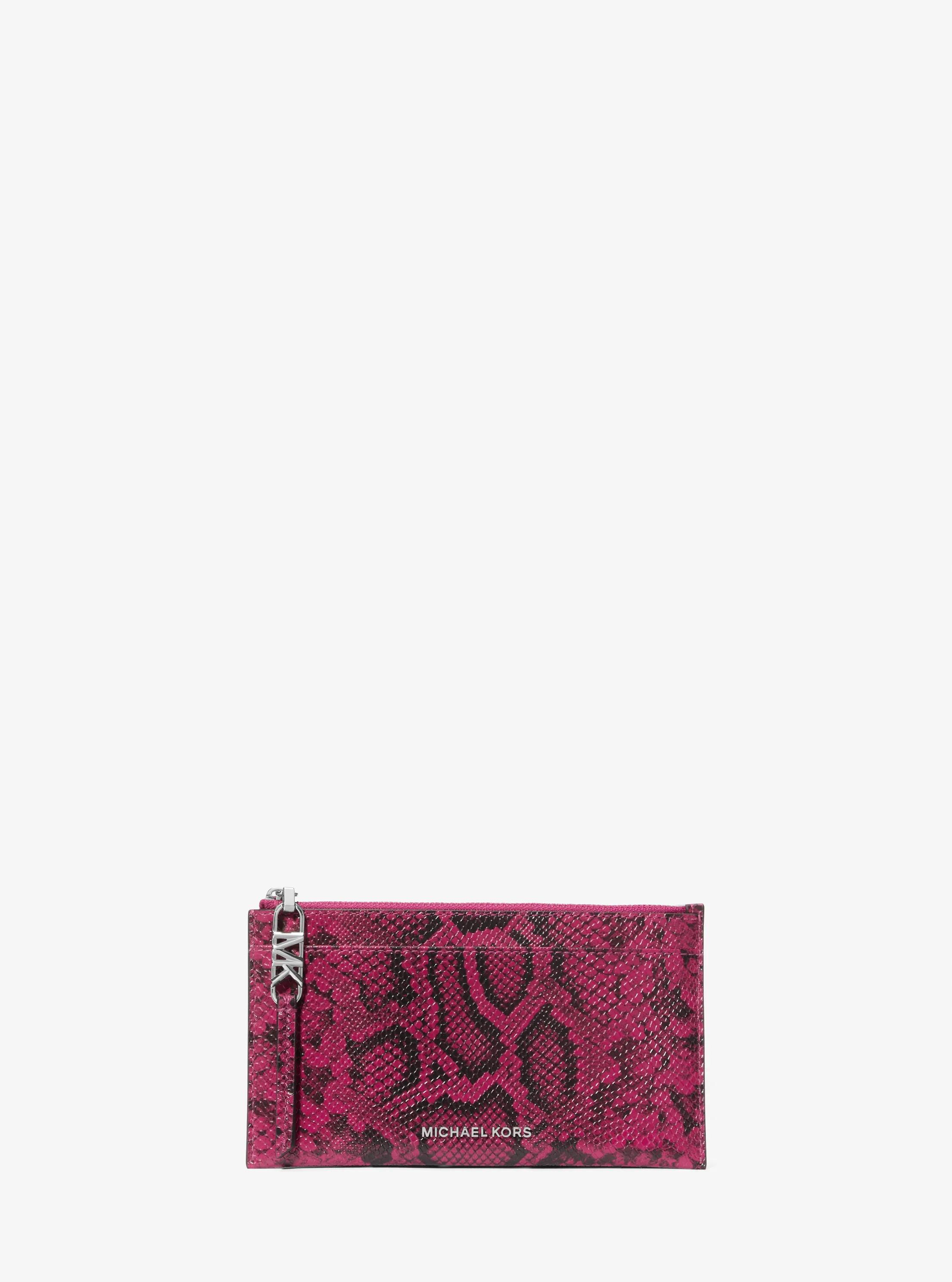 Tarjetero grande de piel con motivo de serpiente en relieve y logotipo imperio in FUCSIA INTENSO | Michael Kors