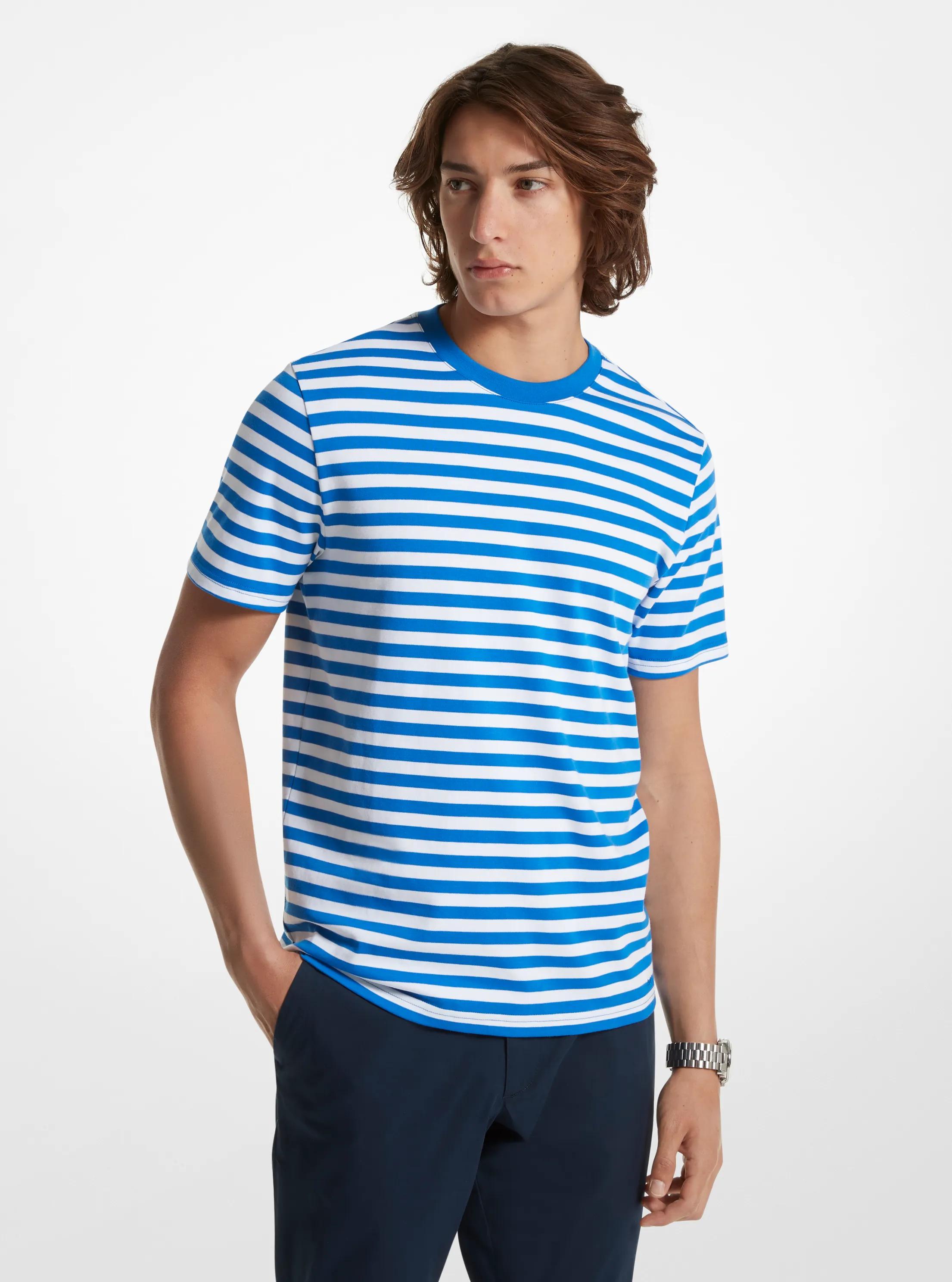 Striped Pima Cotton T-Shirt in GRECIAN BLUE | Michael Kors