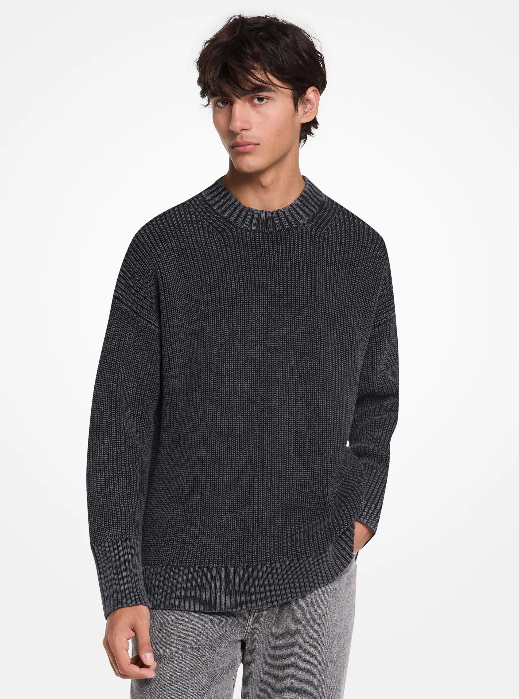 Garment-Dyed Cotton Blend Sweater in BLACK | Michael Kors