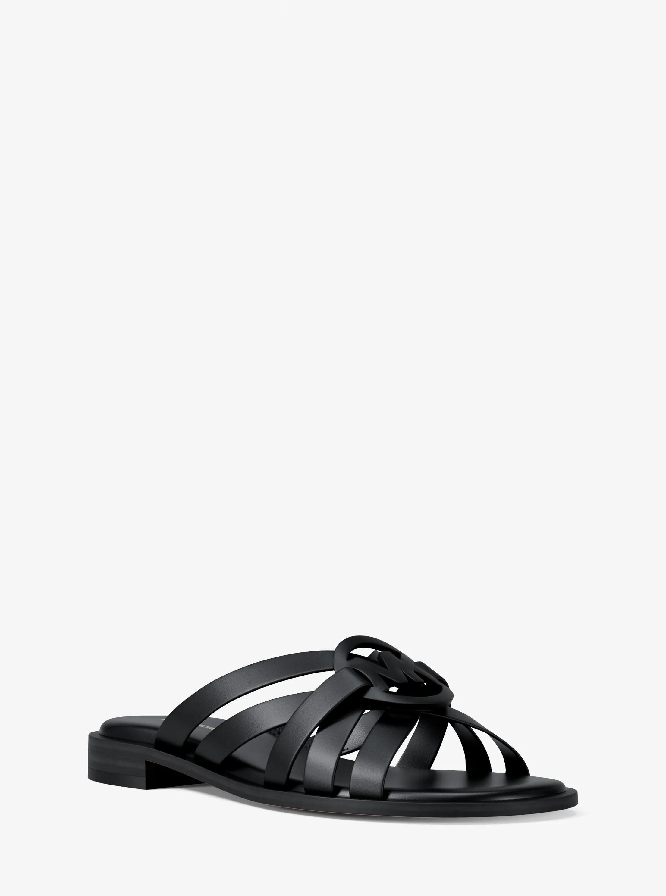 Erika Leather Slide Sandal in BLACK | Michael Kors