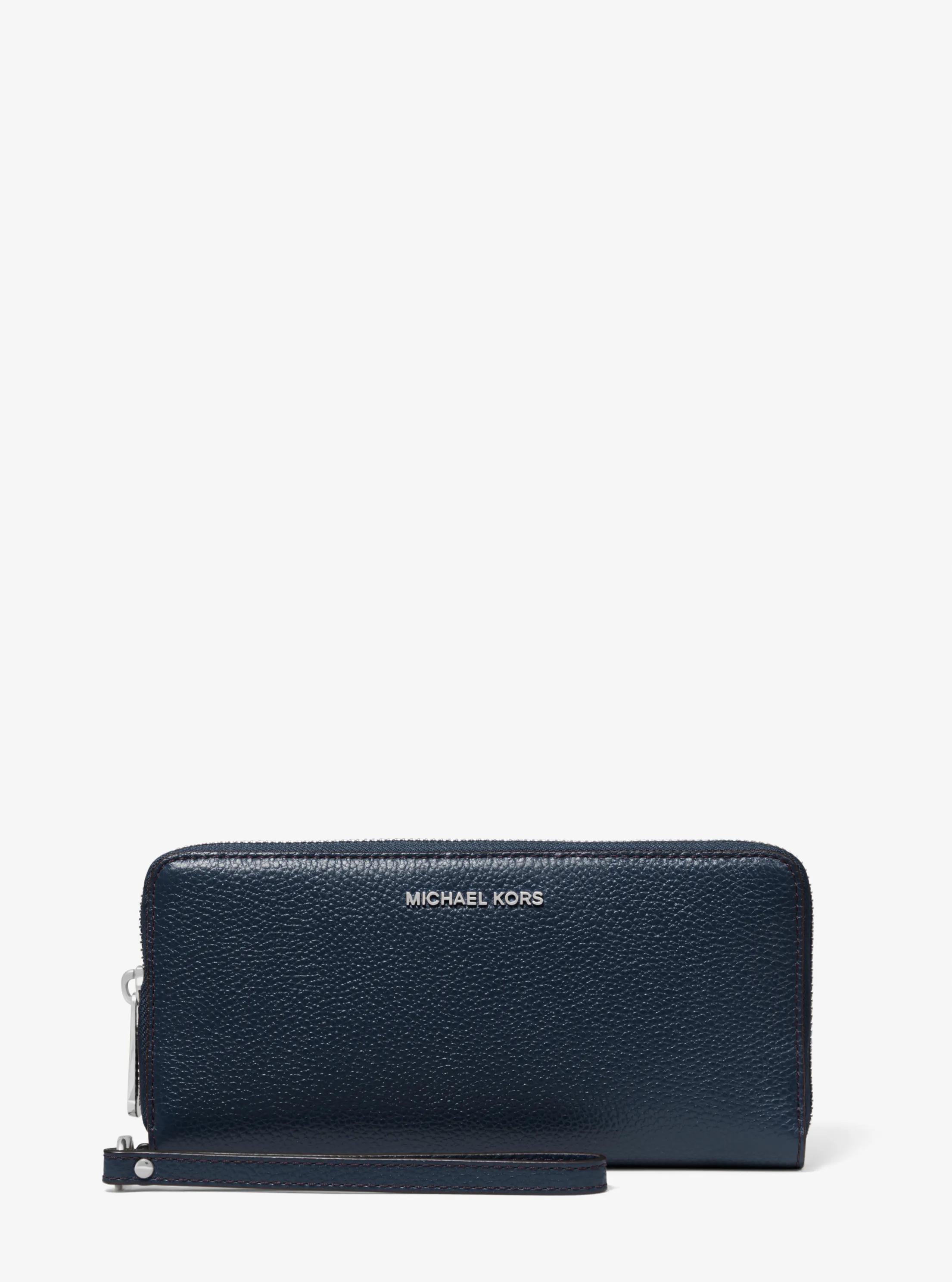 Jet Set Pebbled Leather Continental Wristlet in NAVY | Michael Kors