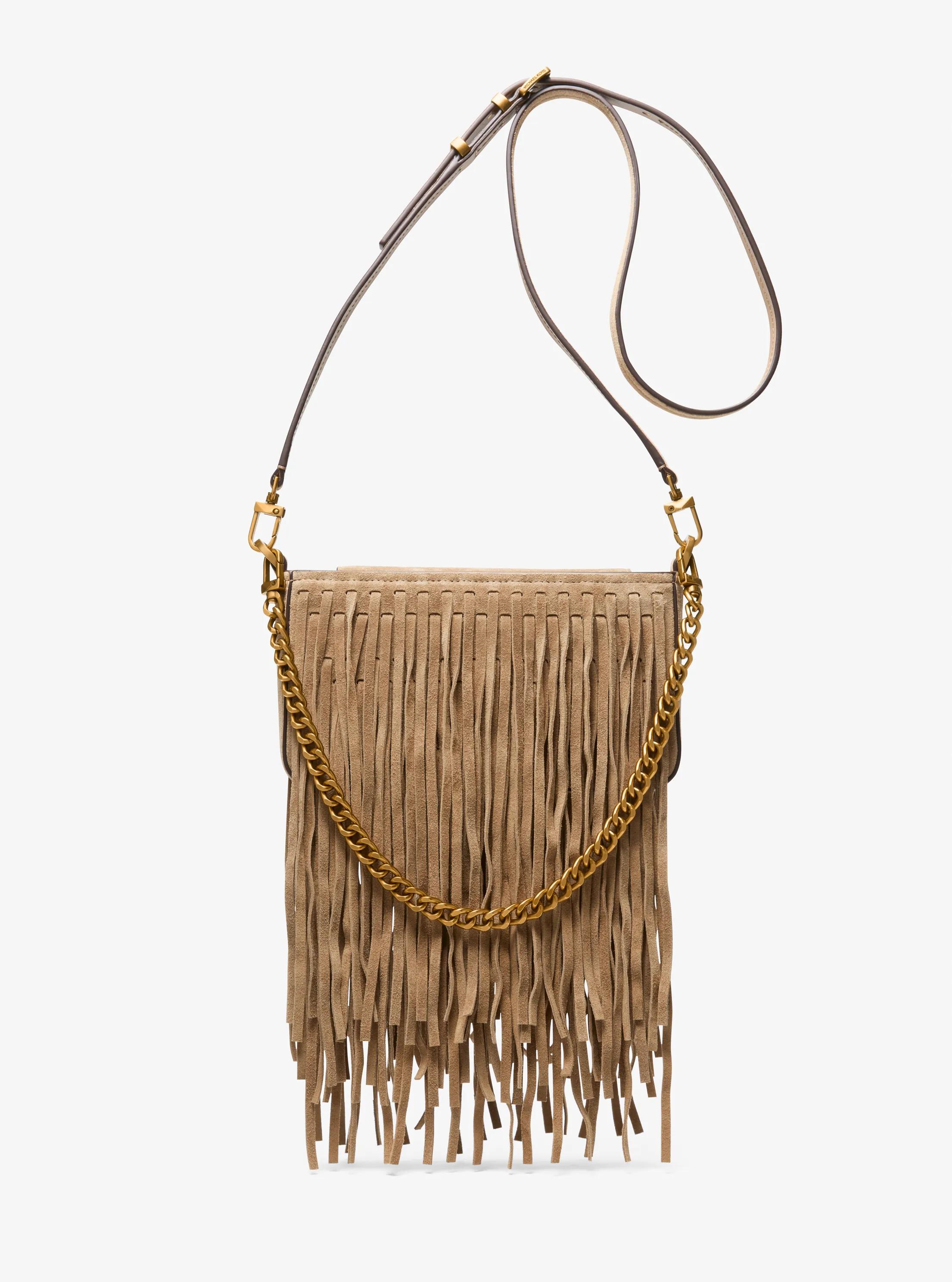 MK Bryant Small Fringed Suede Convertible Pochette - Natural - MICHAEL Michael Kors