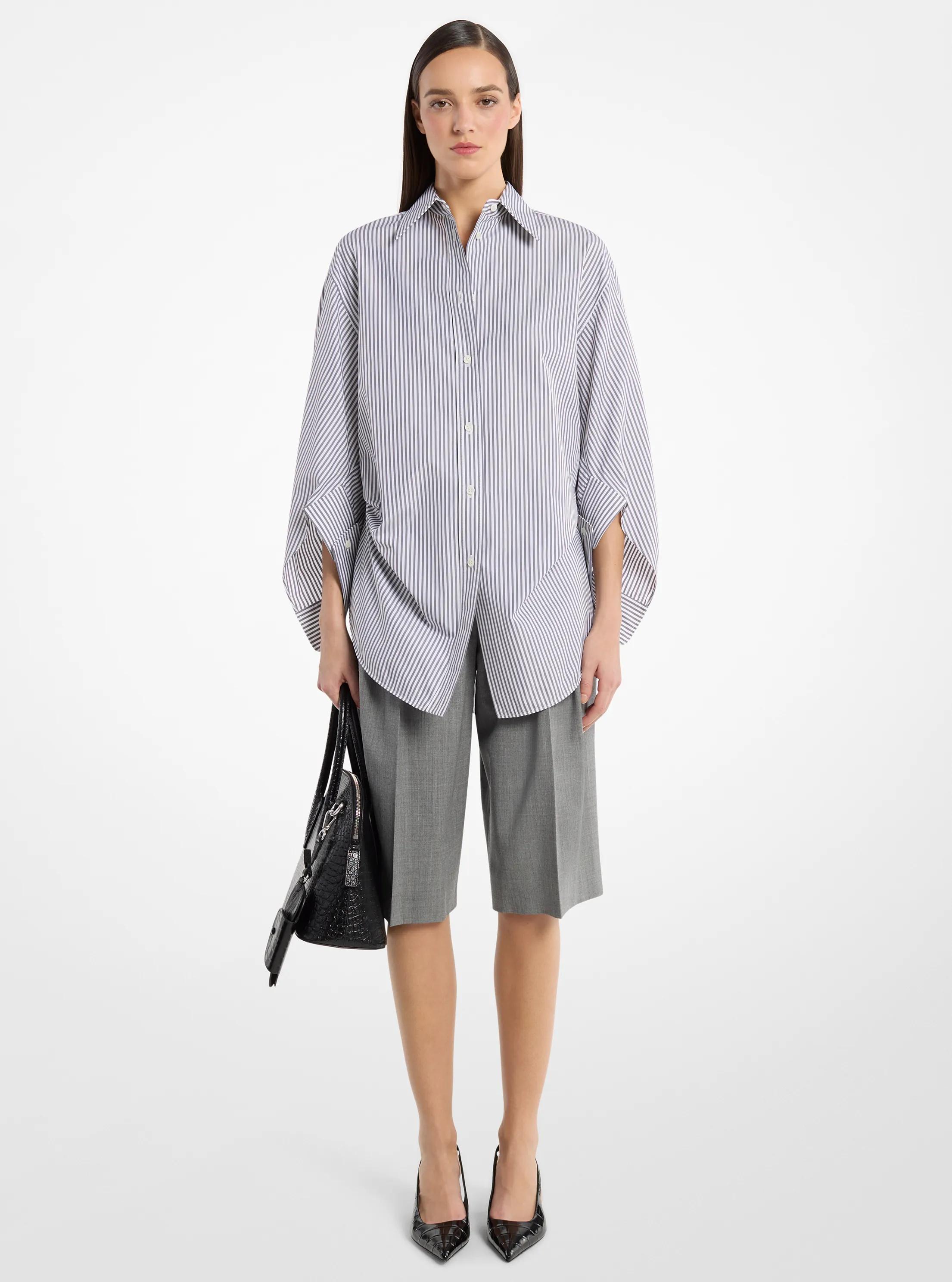 Michael Kors Collection Keegan Striped Cotton Poplin Cinched Shirt | Thumbnail 4