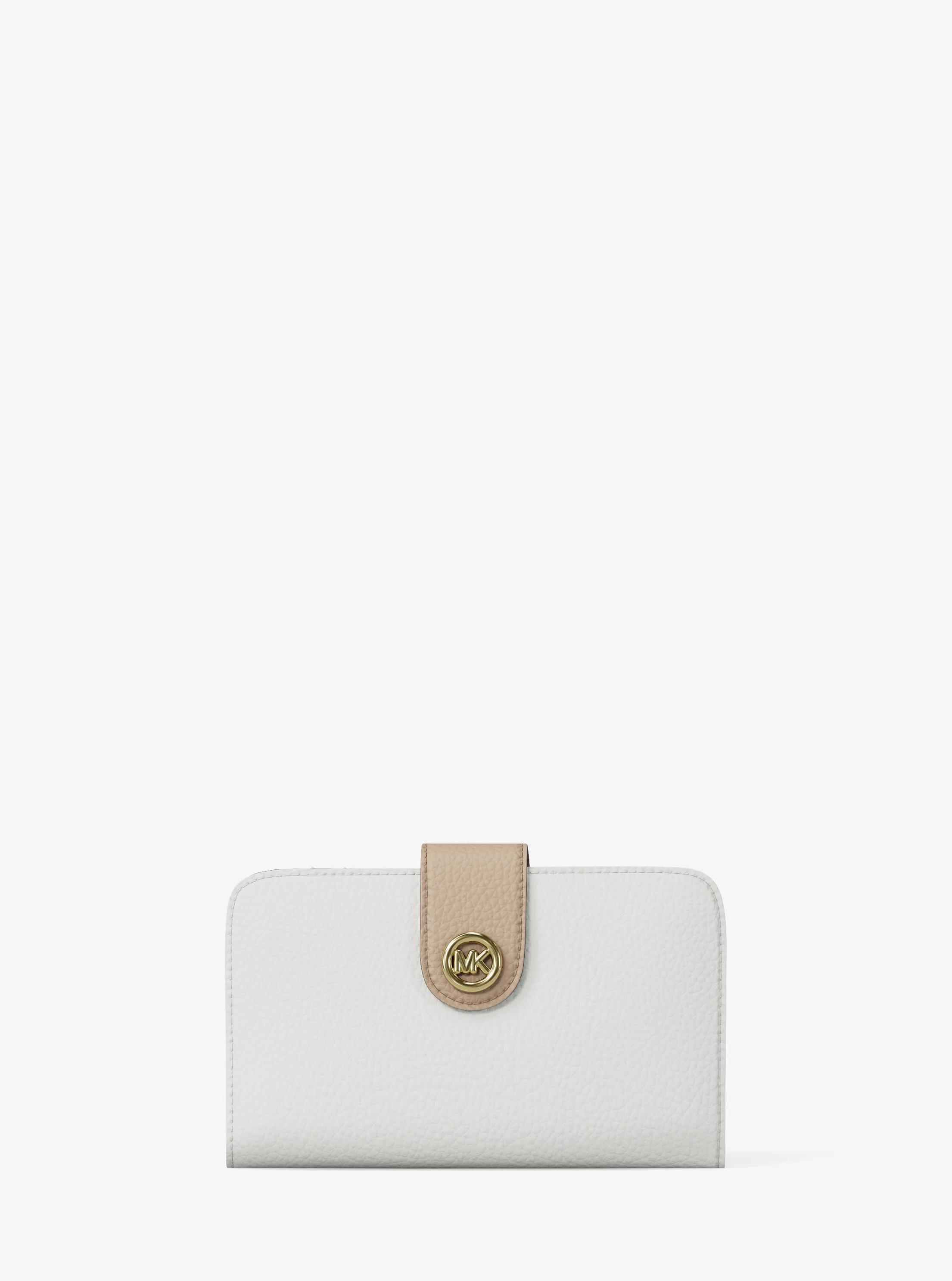 MK Portefeuille de taille moyenne en cuir grainé à couleurs contrastées à logo et à breloque MK Pop - Blanc - Michael Kors