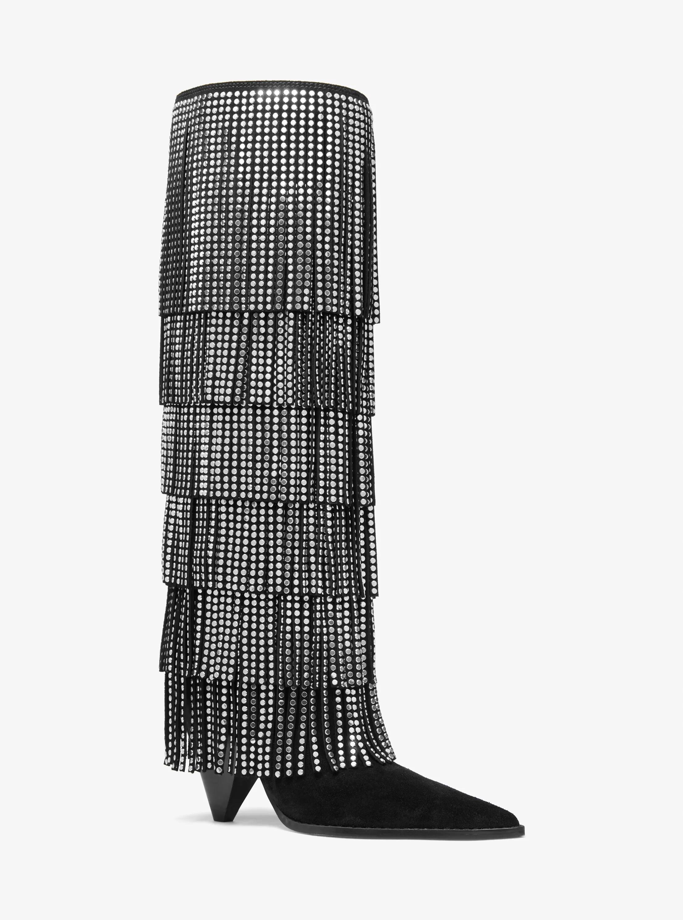 Bota Jayla de piel con adornos y flecos in NEGRO | Michael Kors