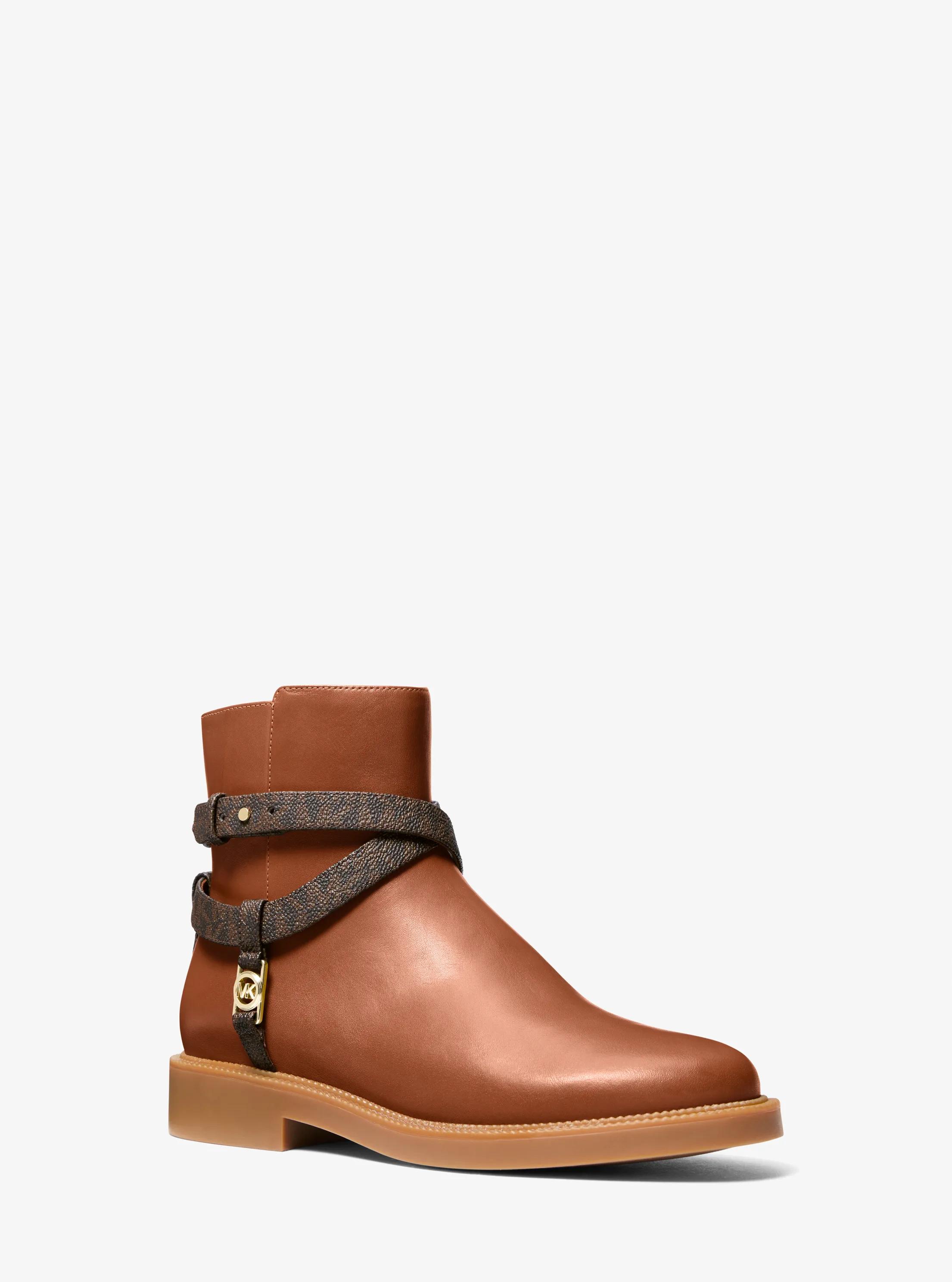 Abigail Leather and Signature Logo Trim Ankle Boot in BROWN/LUGGAGE | Michael Kors