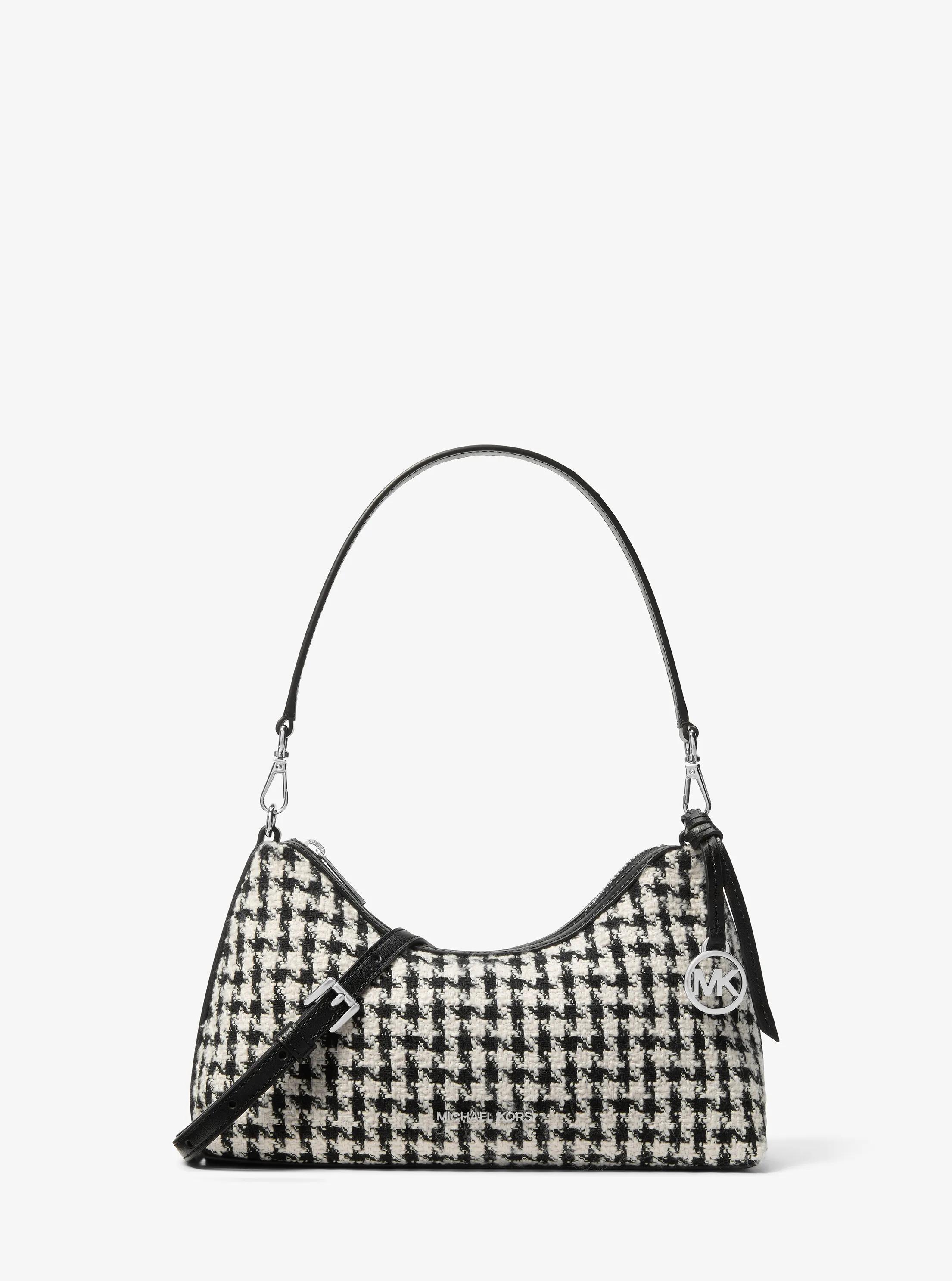 Sammy Small Woven Houndstooth Convertible Crossbody Bag in BLACK/LIGHT CREAM | Michael Kors