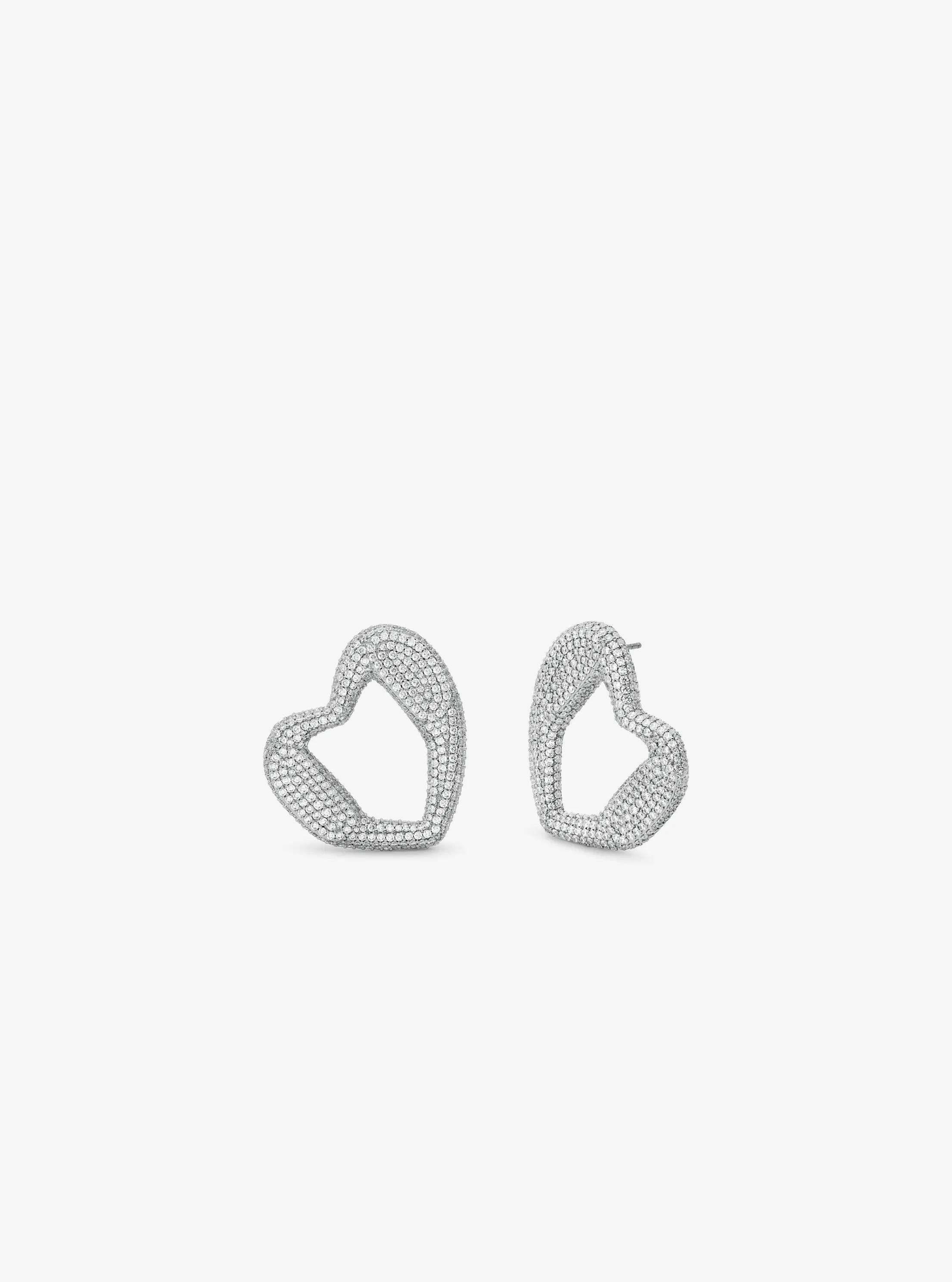 Precious Metal-Plated Brass Pav&eacute; Stud Earrings in SILVER | Michael Kors