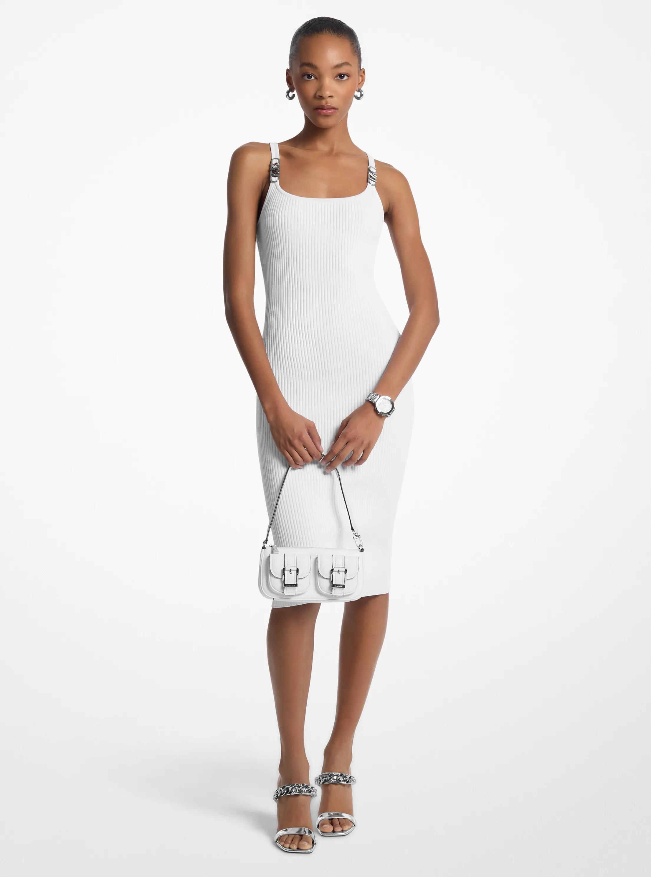 Ribbed Stretch Knit Midi Tank Dress in WHITE | Michael Kors
