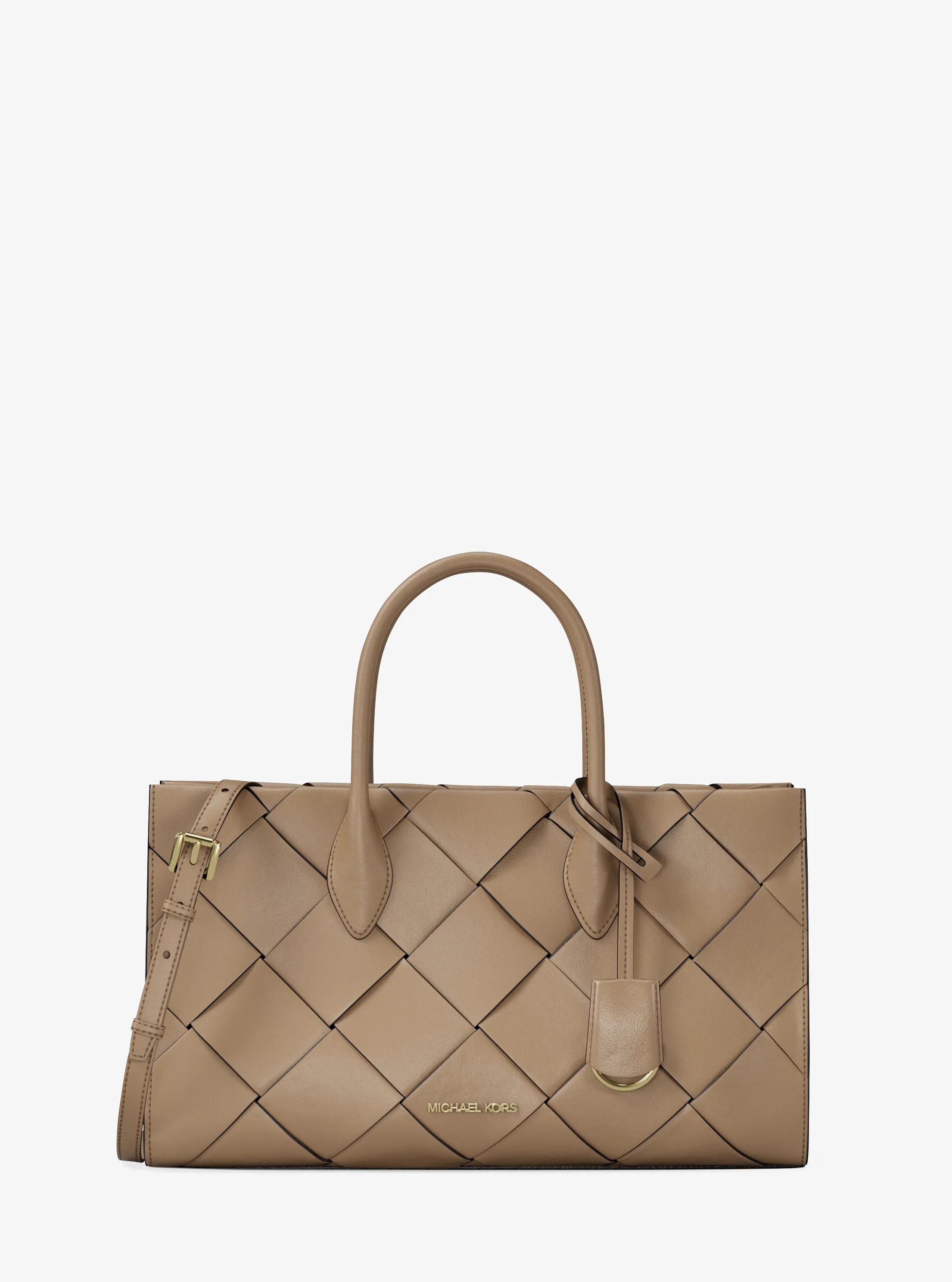Mirella Medium Woven Satchel in CAMEL | Michael Kors