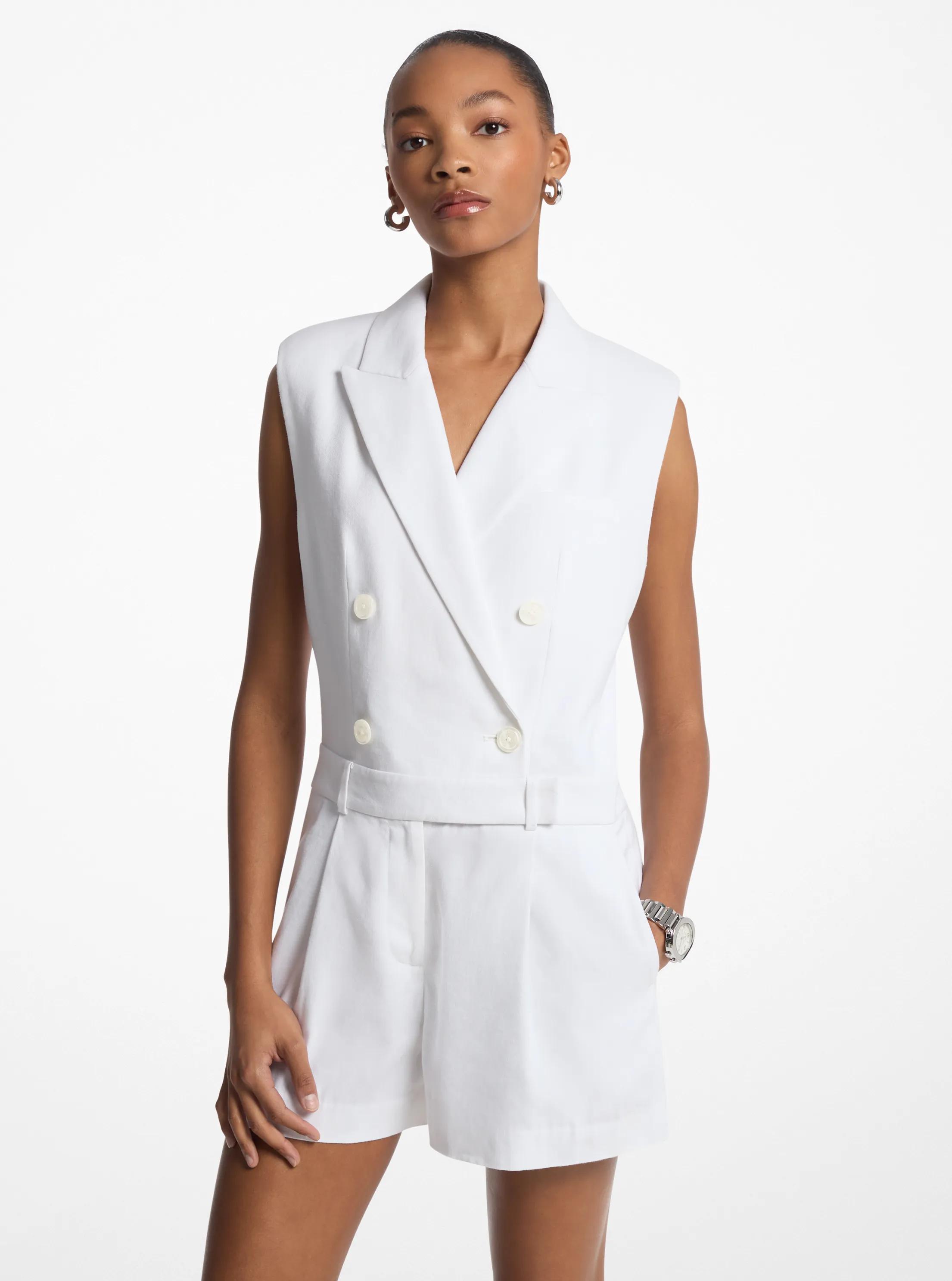Linen and Cotton Blend Tailored Romper