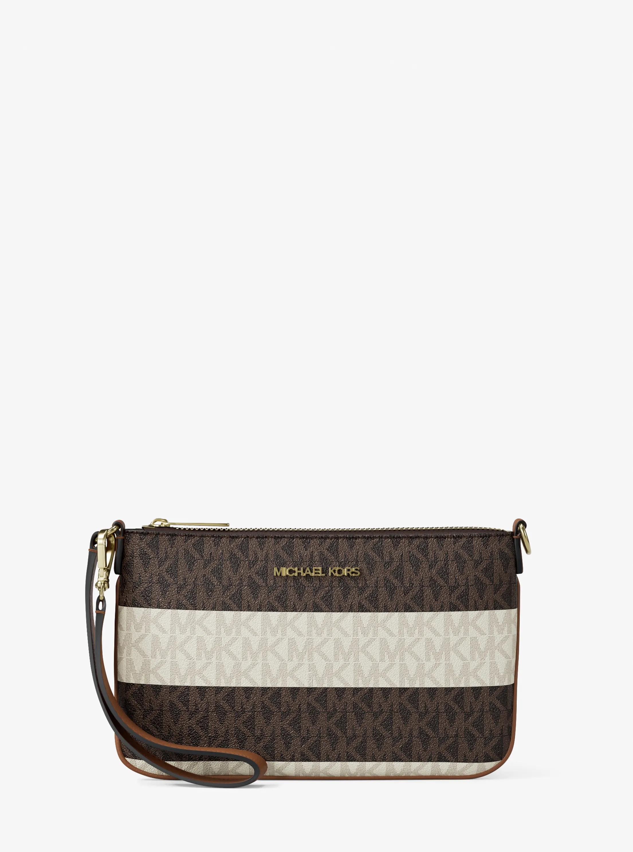 Petit pochette-bracelet convertible Jet Set Travel &agrave; logo Signature et &agrave; rayures in VANILLE/BAGAGE | Michael Kors