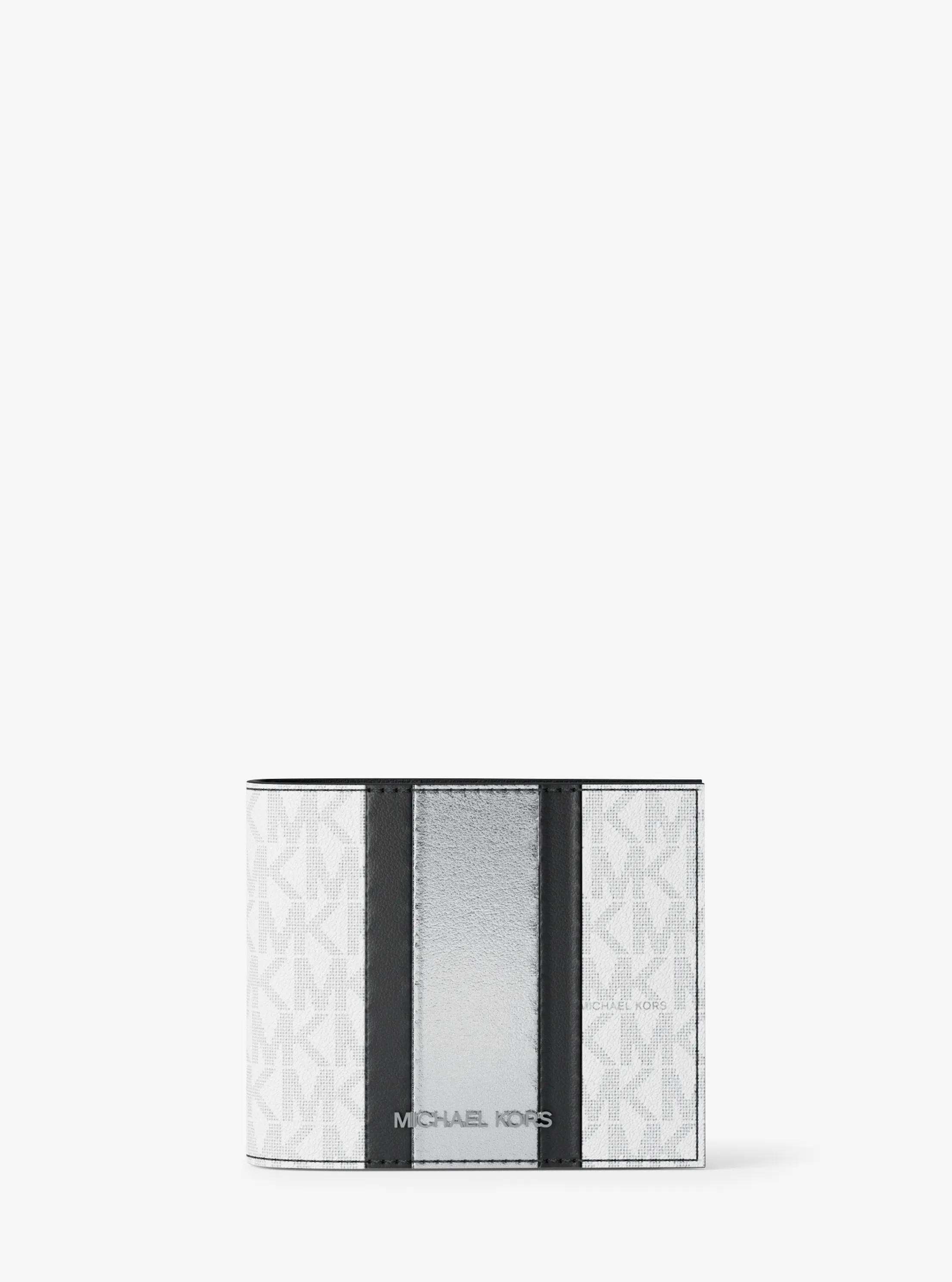 Cooper Signature Logo and Metallic Stripe Billfold Wallet in SILVER | Michael Kors