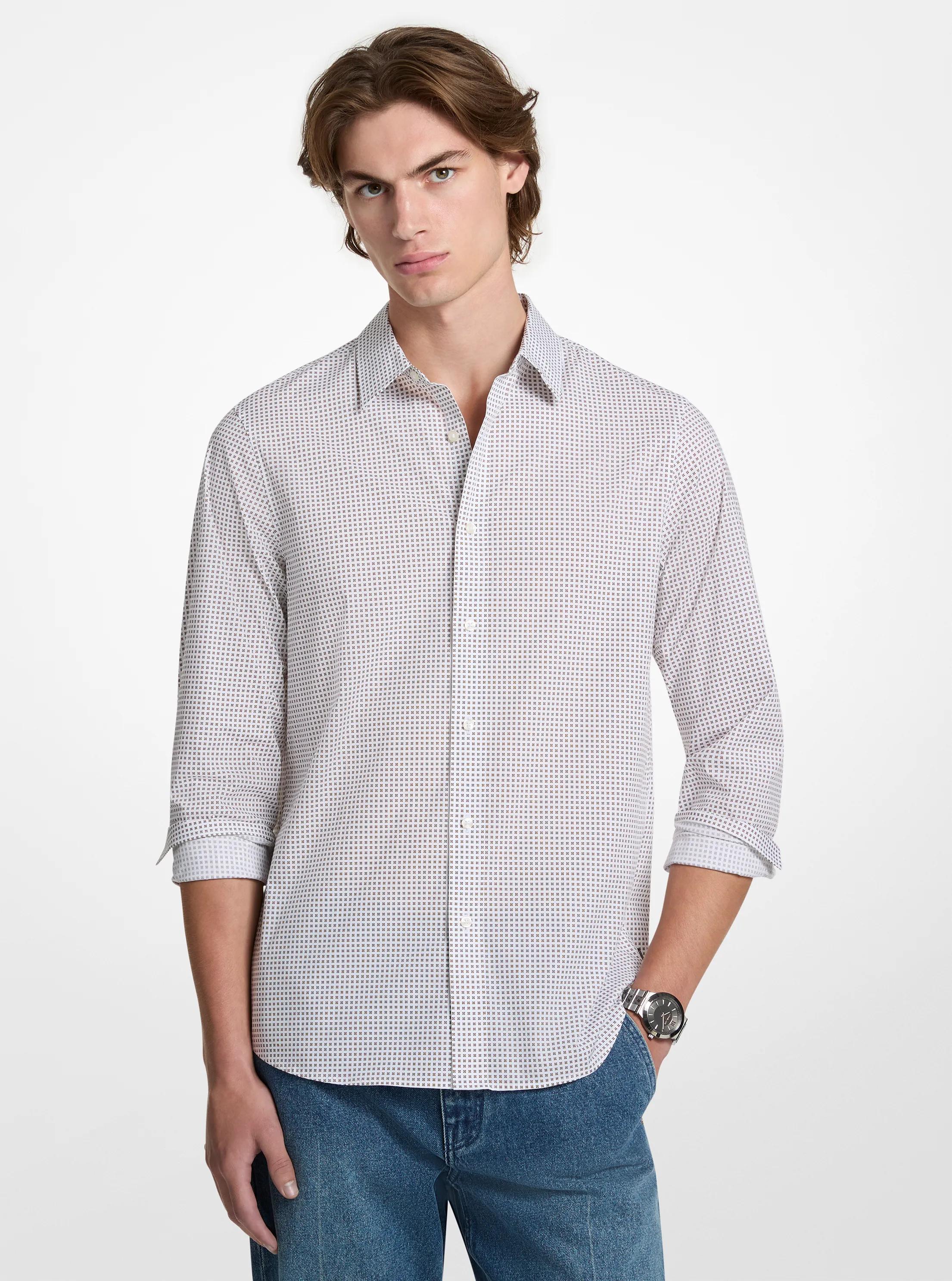 Printed Stretch Cotton Shirt in WHITE | Michael Kors