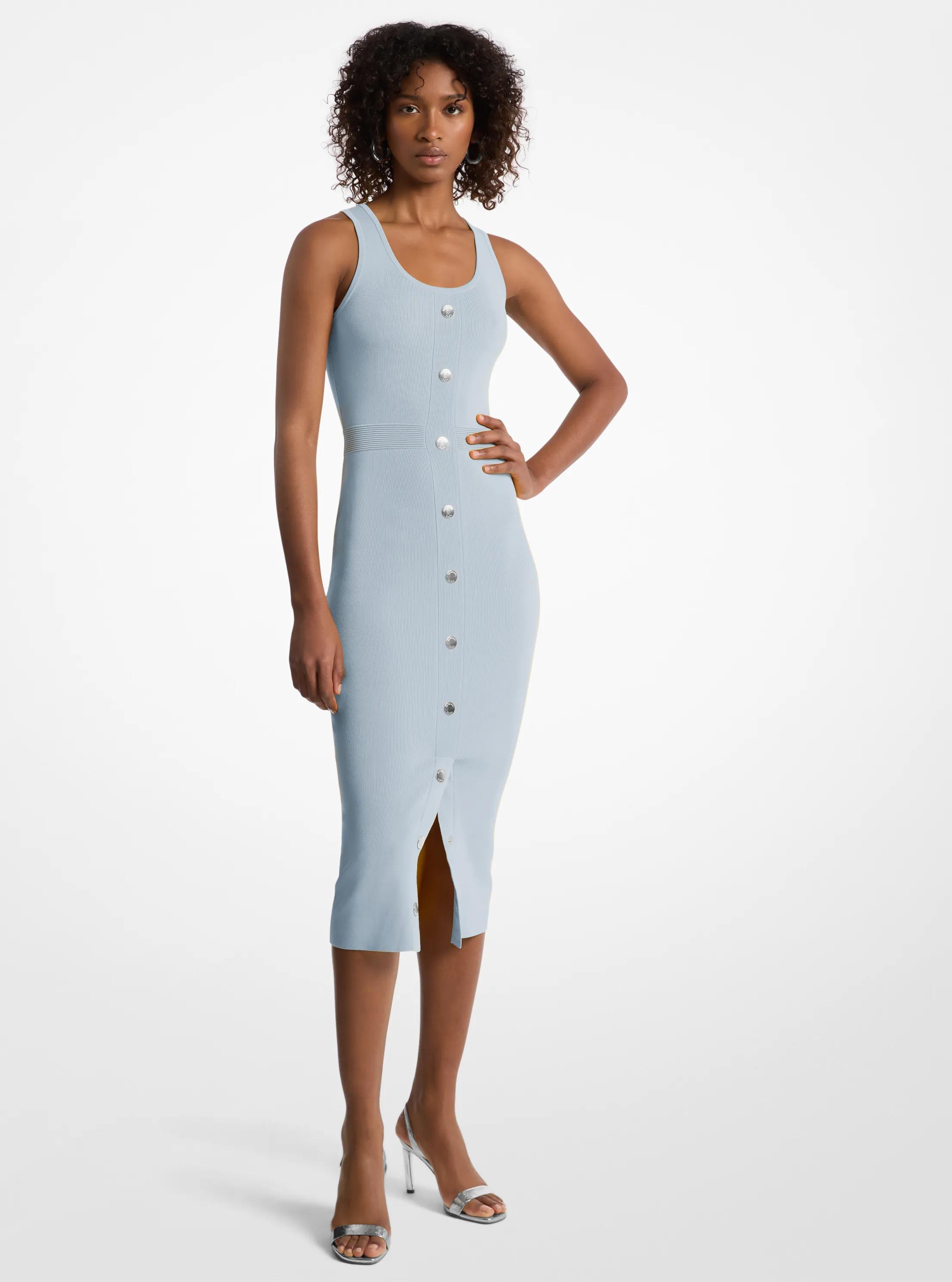 Michael Kors Outlet Stretch Viscose Blend Midi Tank Dress In Blue