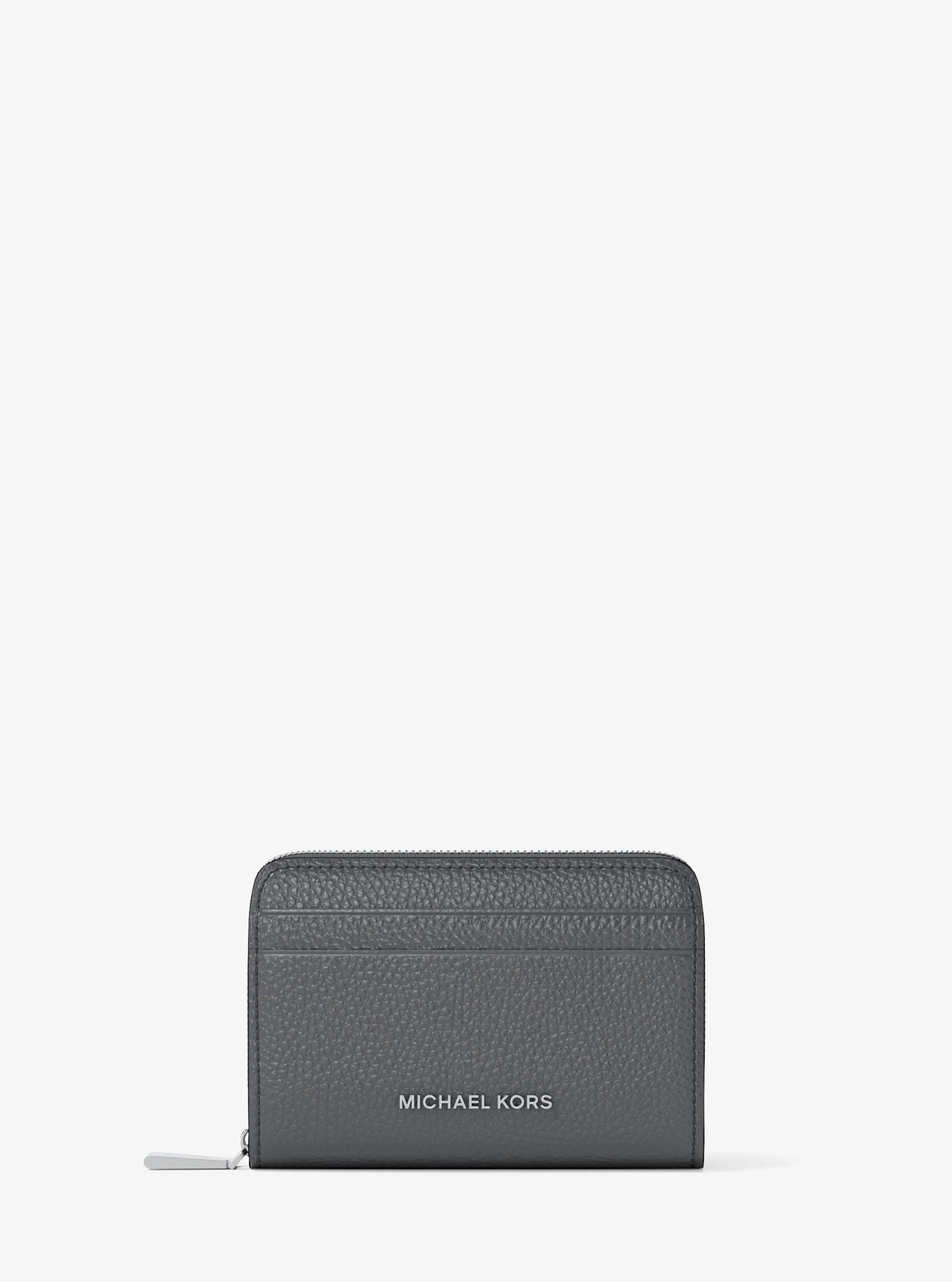 Jet Set Small Pebbled Leather Zip-Around Card Case in HEATHER GREY | Michael Kors