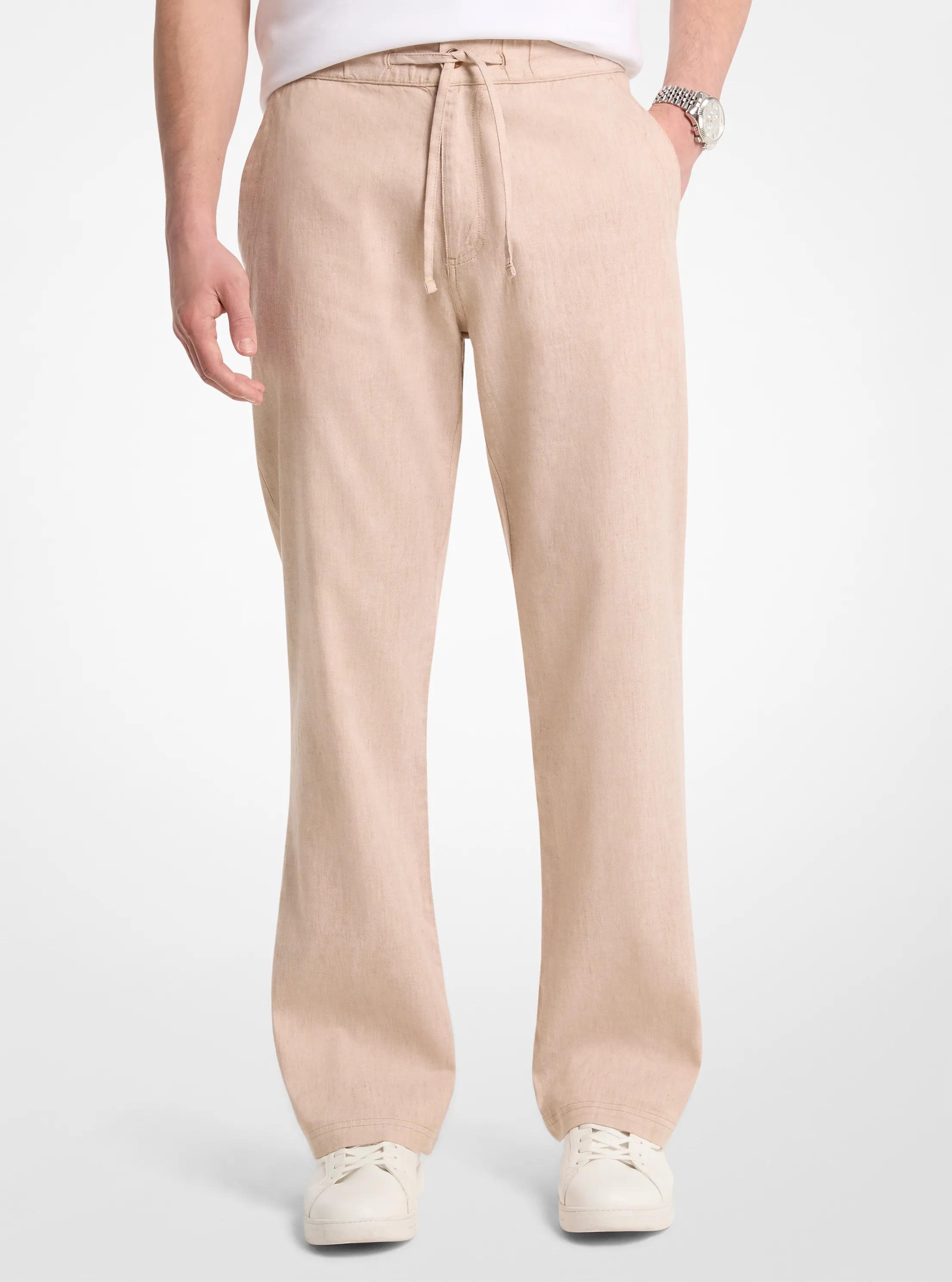 MK Linen and Cotton Blend Trousers - Natural - Michael Kors
