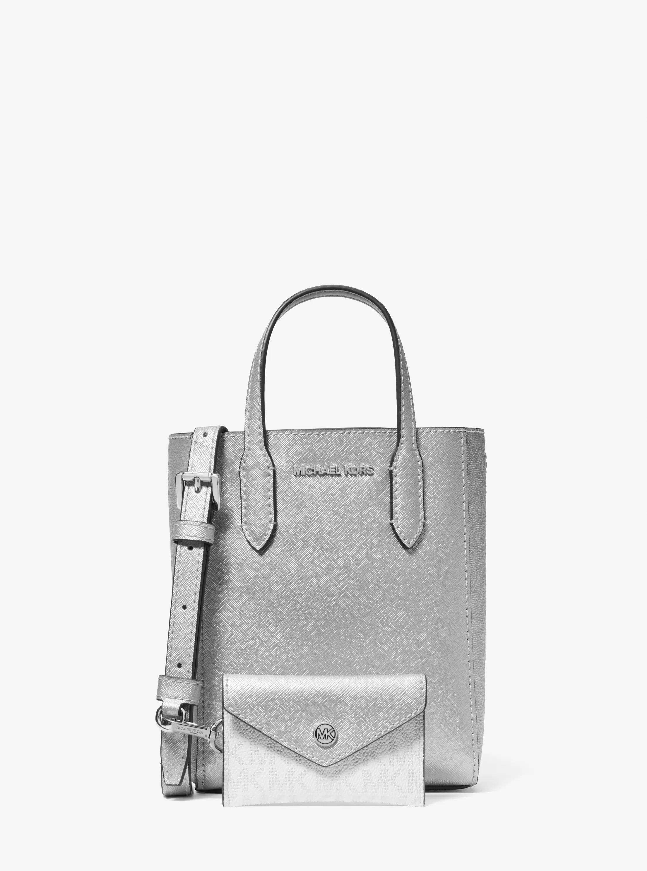 Carry Case Handbag シルバー ミニバッグ Vincent Extra-Small Metallic Crossbody Bag With Logo Card Case in