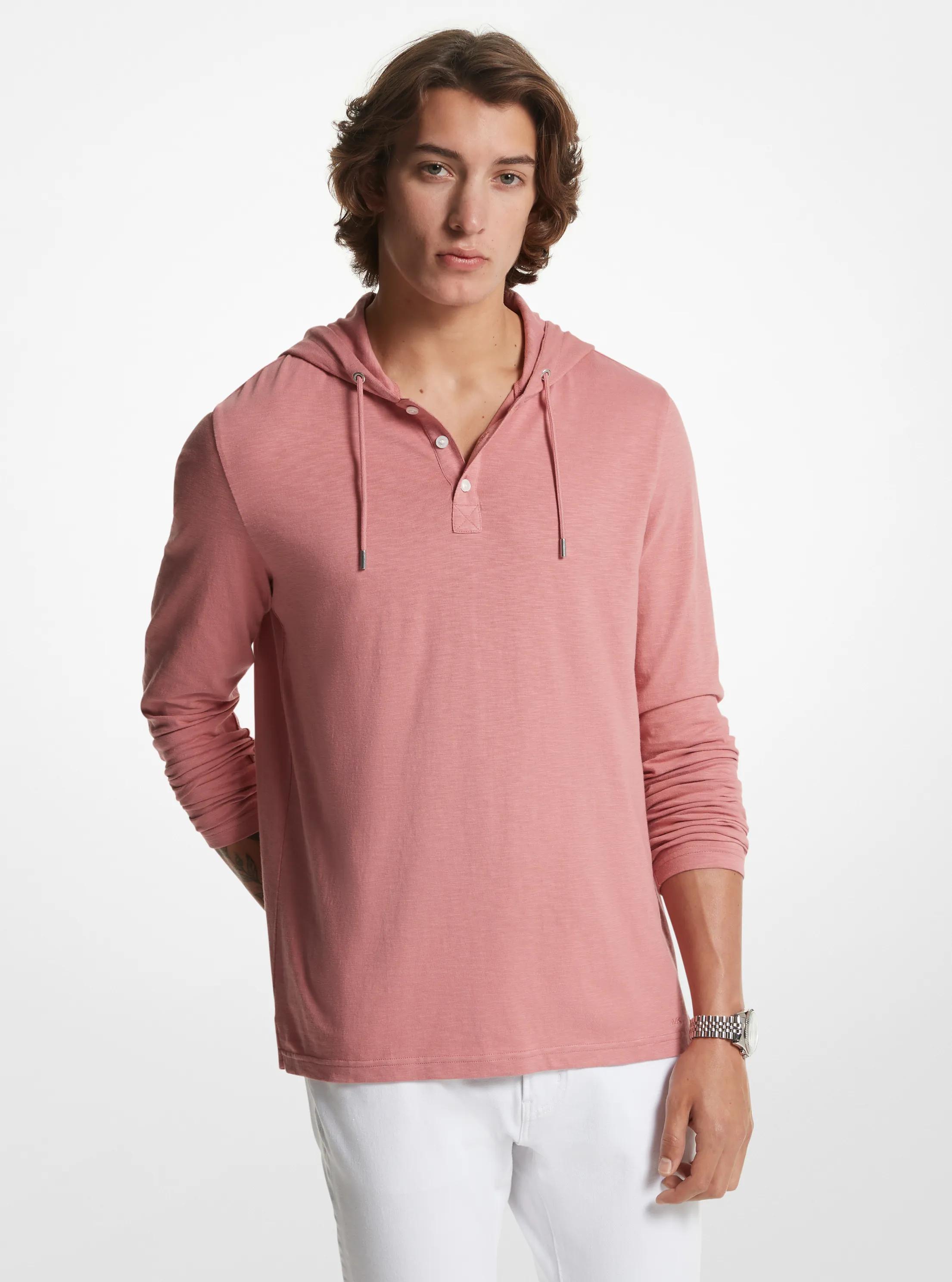 Slub Cotton Henley Hoodie in DUSTY ROSE | Michael Kors