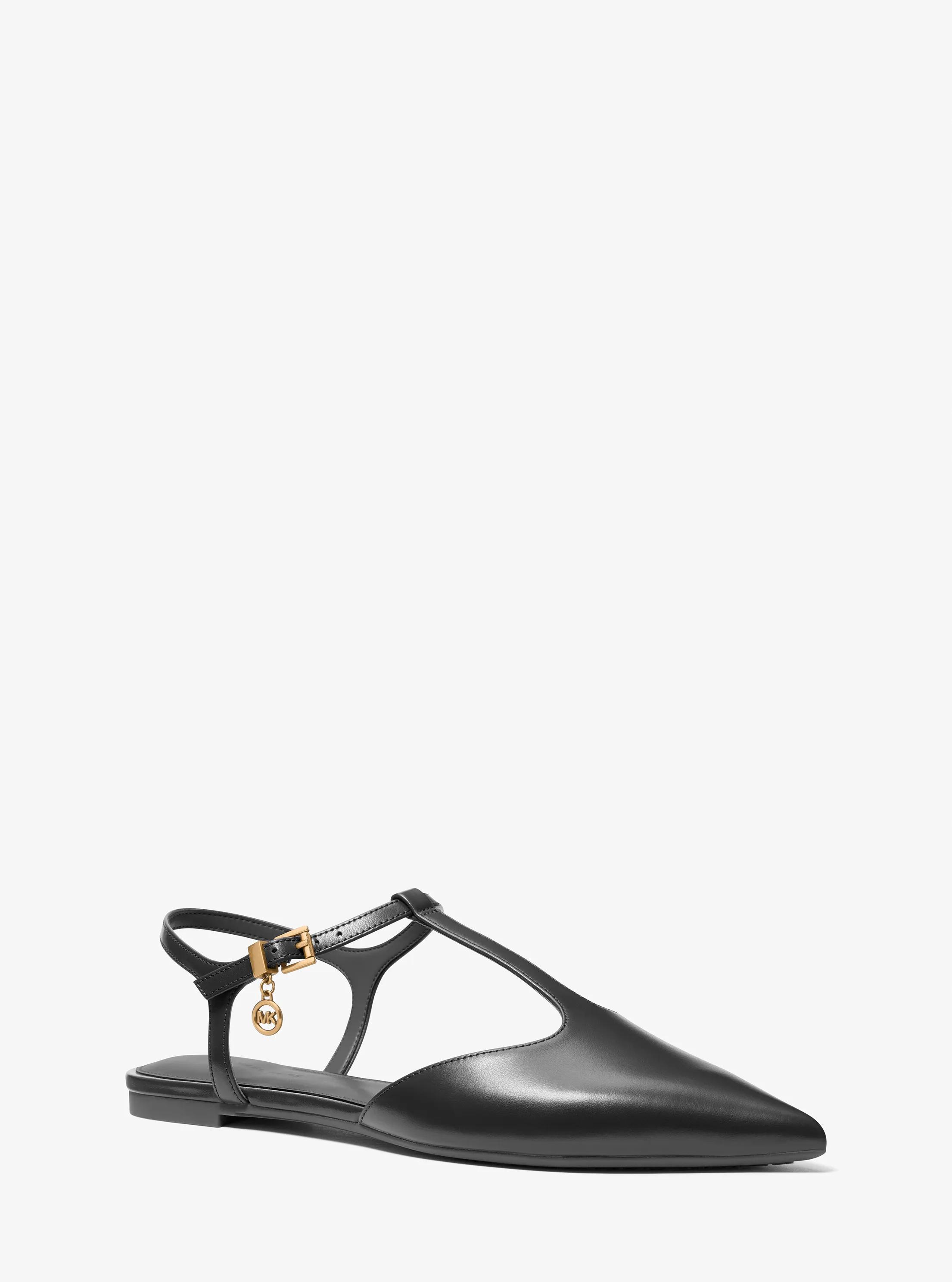 Michael Kors Cherie Leather T-Strap Flat in Black - size 6 by MICHAEL Michael Kors