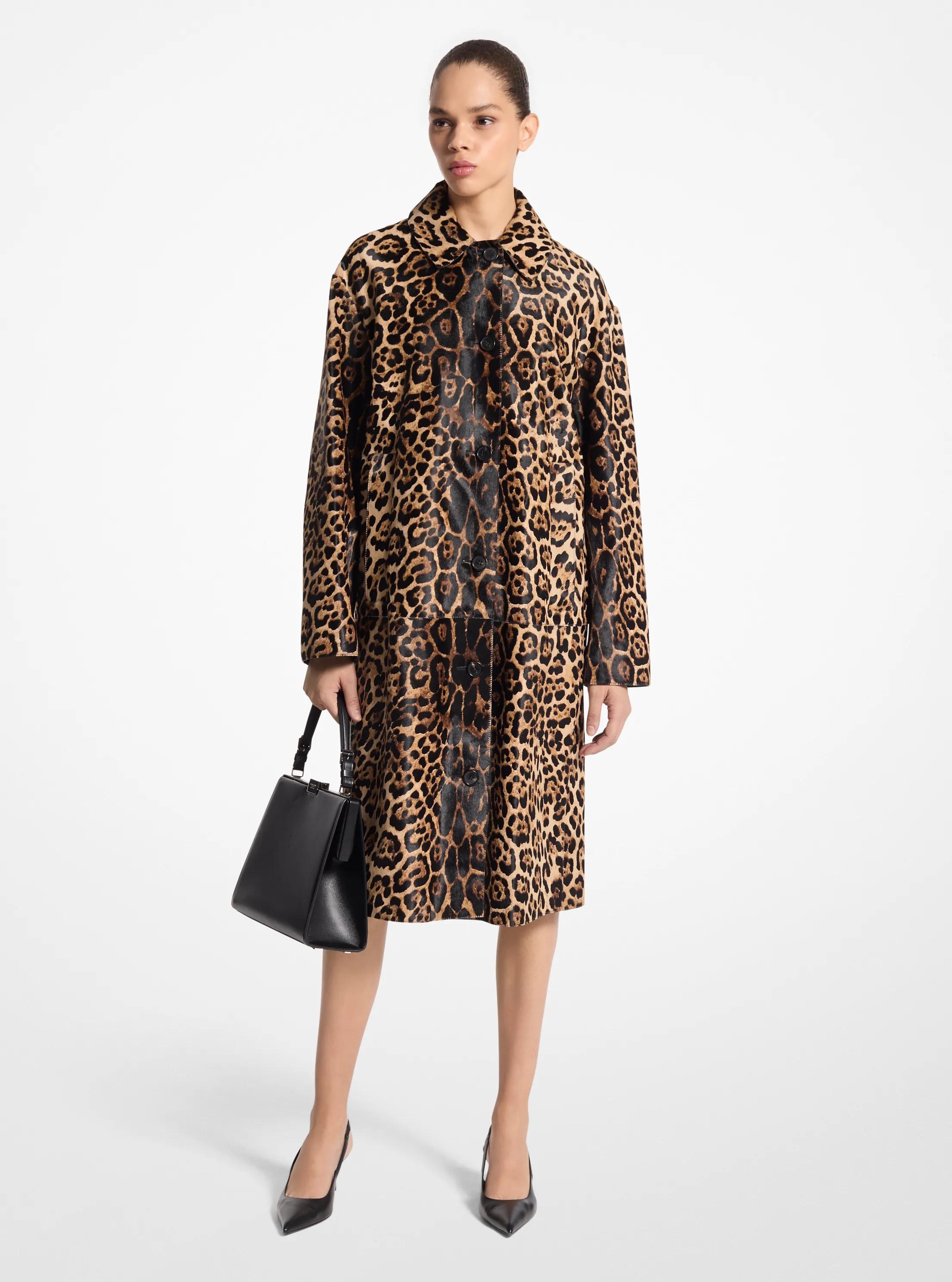 Jaguar Print Calf Hair Balmacaan in CAPPUCCINO | Michael Kors