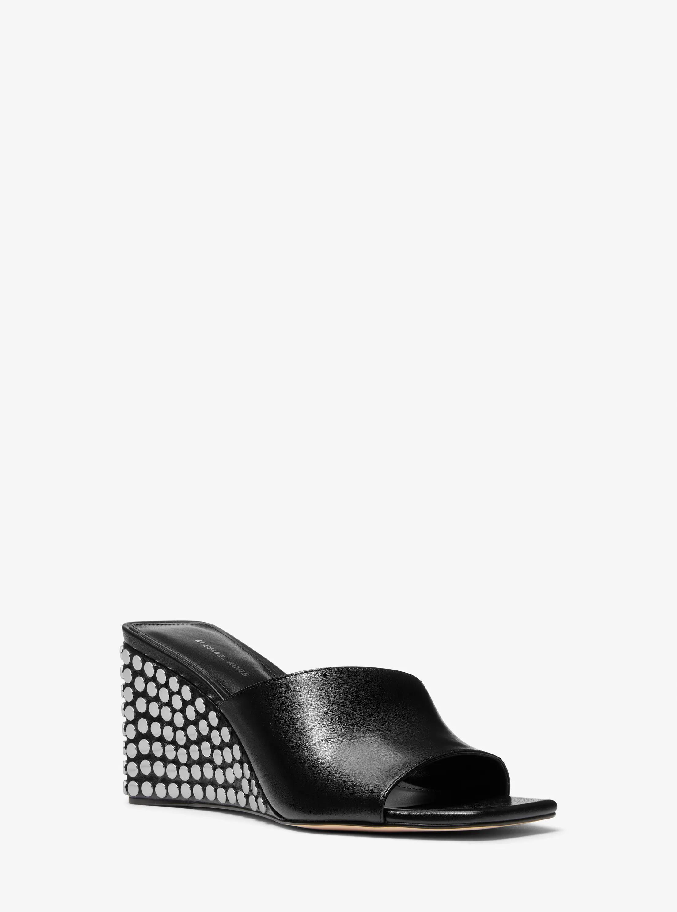 Merriam Studded Leather Wedge Sandal in BLACK | Michael Kors