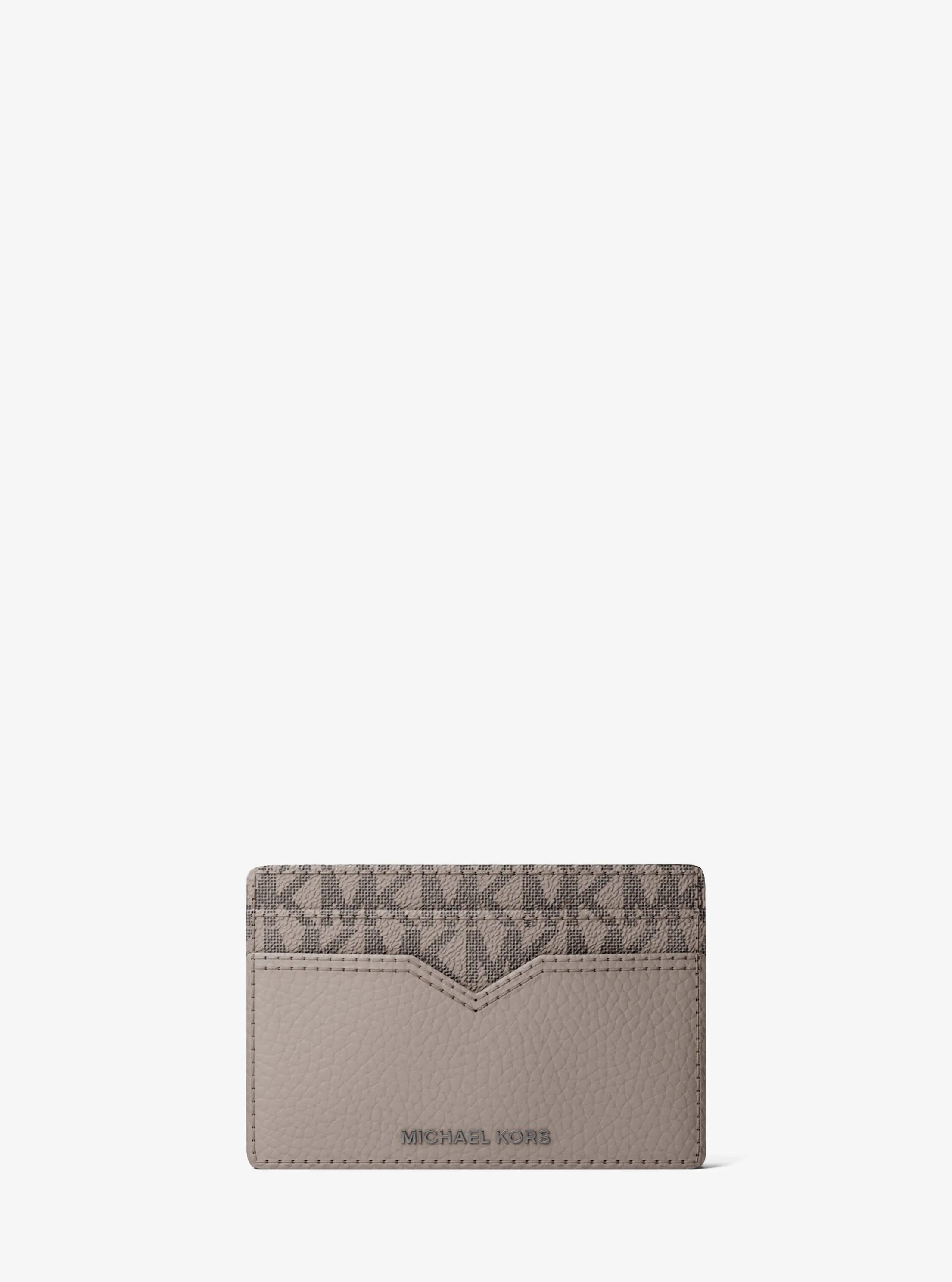 Hudson Pebbled Leather and Signature Logo Money Clip Card Case in NICKEL | Michael Kors
