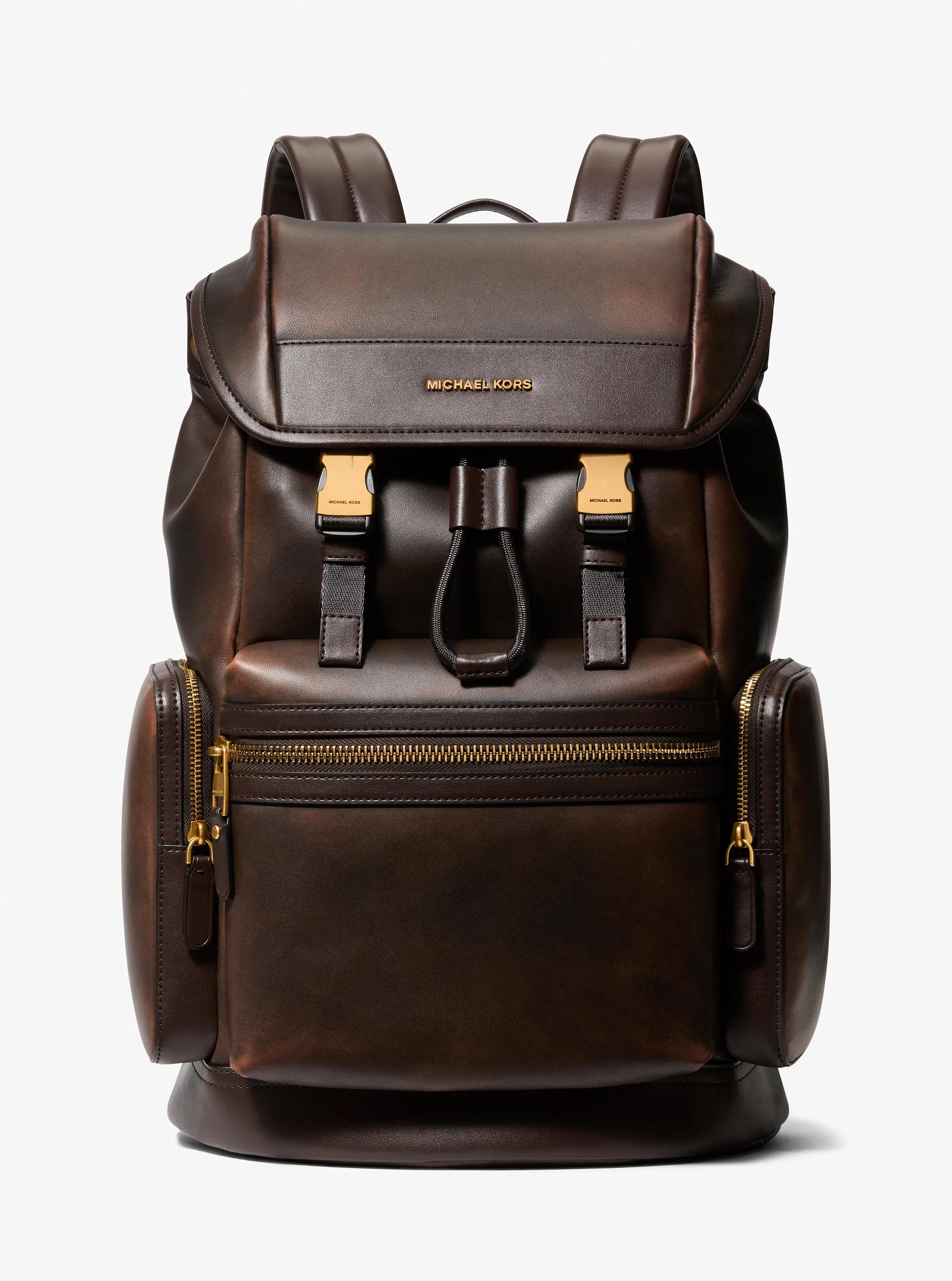 MK Sac à dos Hudson en cuir bruni - Marron - Michael Kors