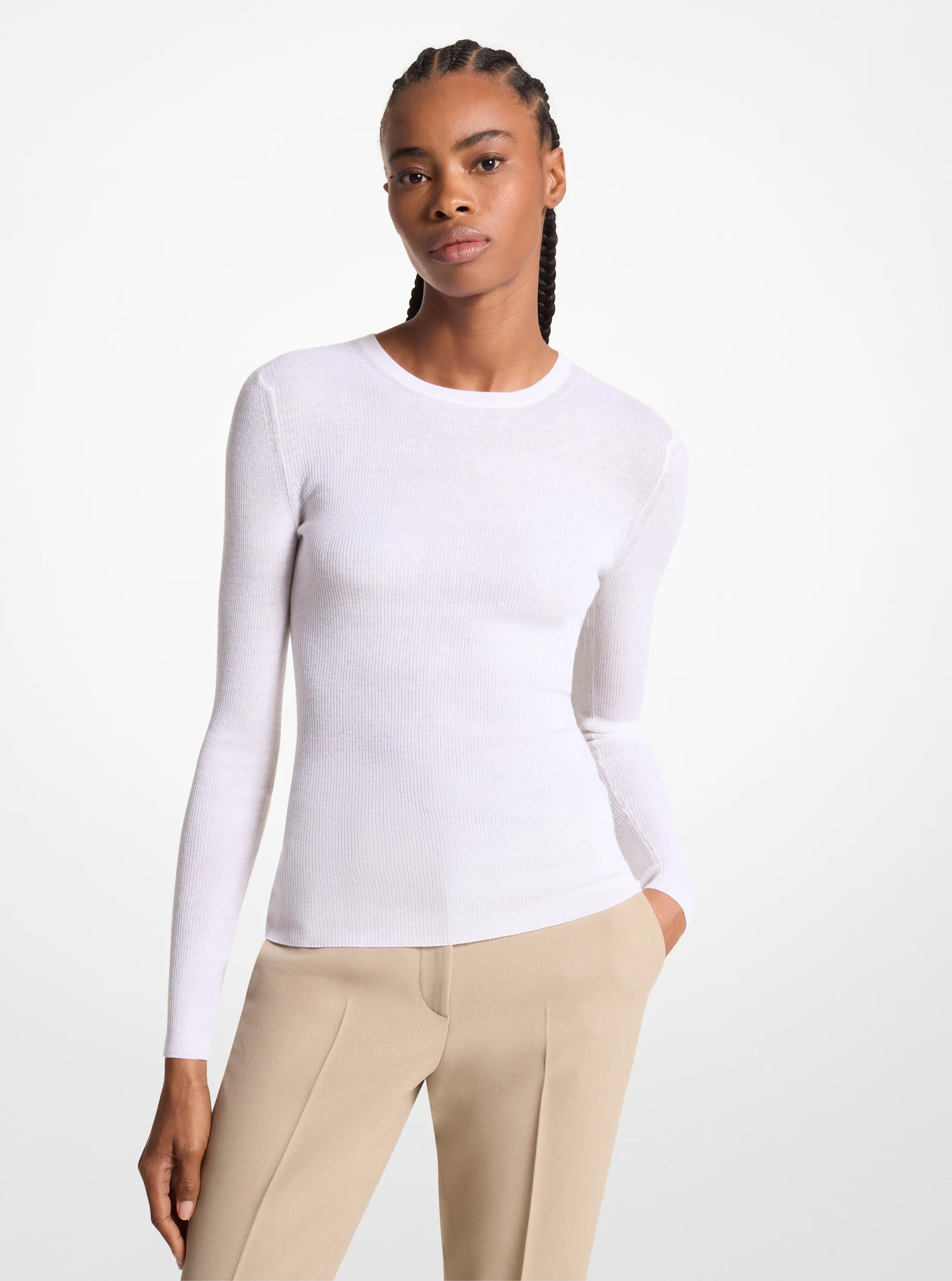 Su&eacute;ter Hutton de cachemir liviano in BLANCO INTENSO | Michael Kors