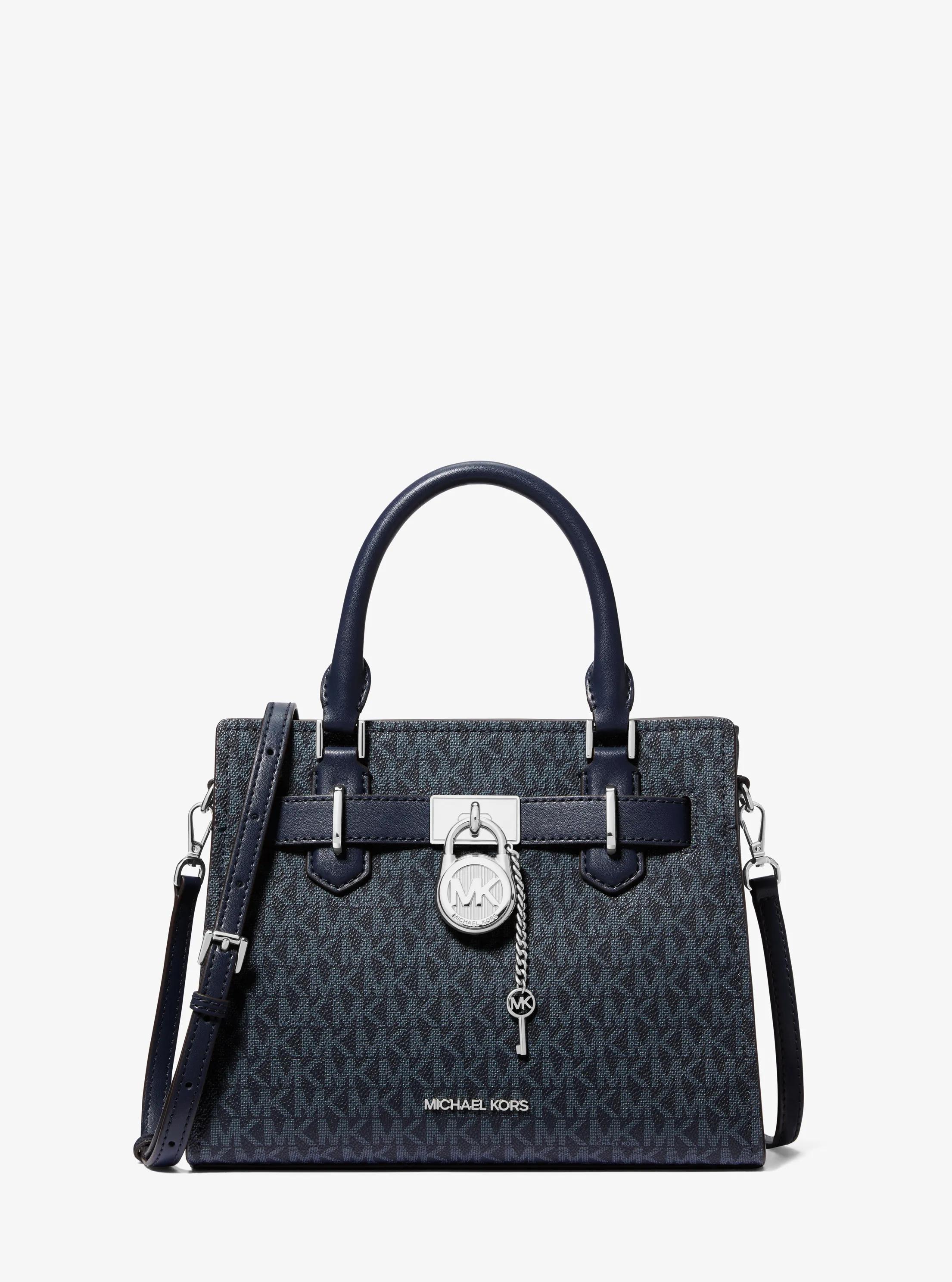 Landon Small Signature Logo Satchel in NAVY | Michael Kors