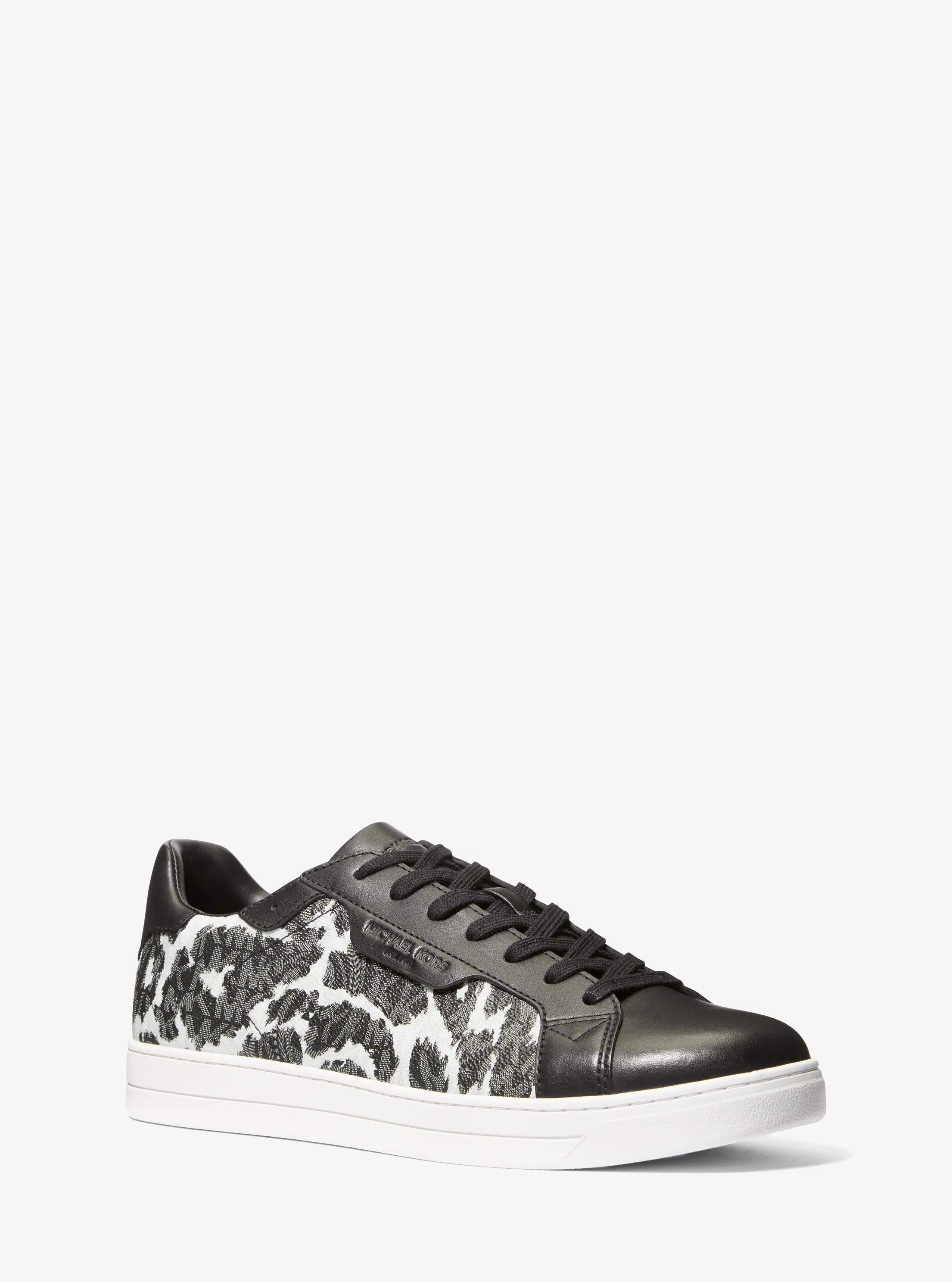 Zapatilla Keating de piel con estampado de leopardo y logotipo in ALUMINIO | Michael Kors