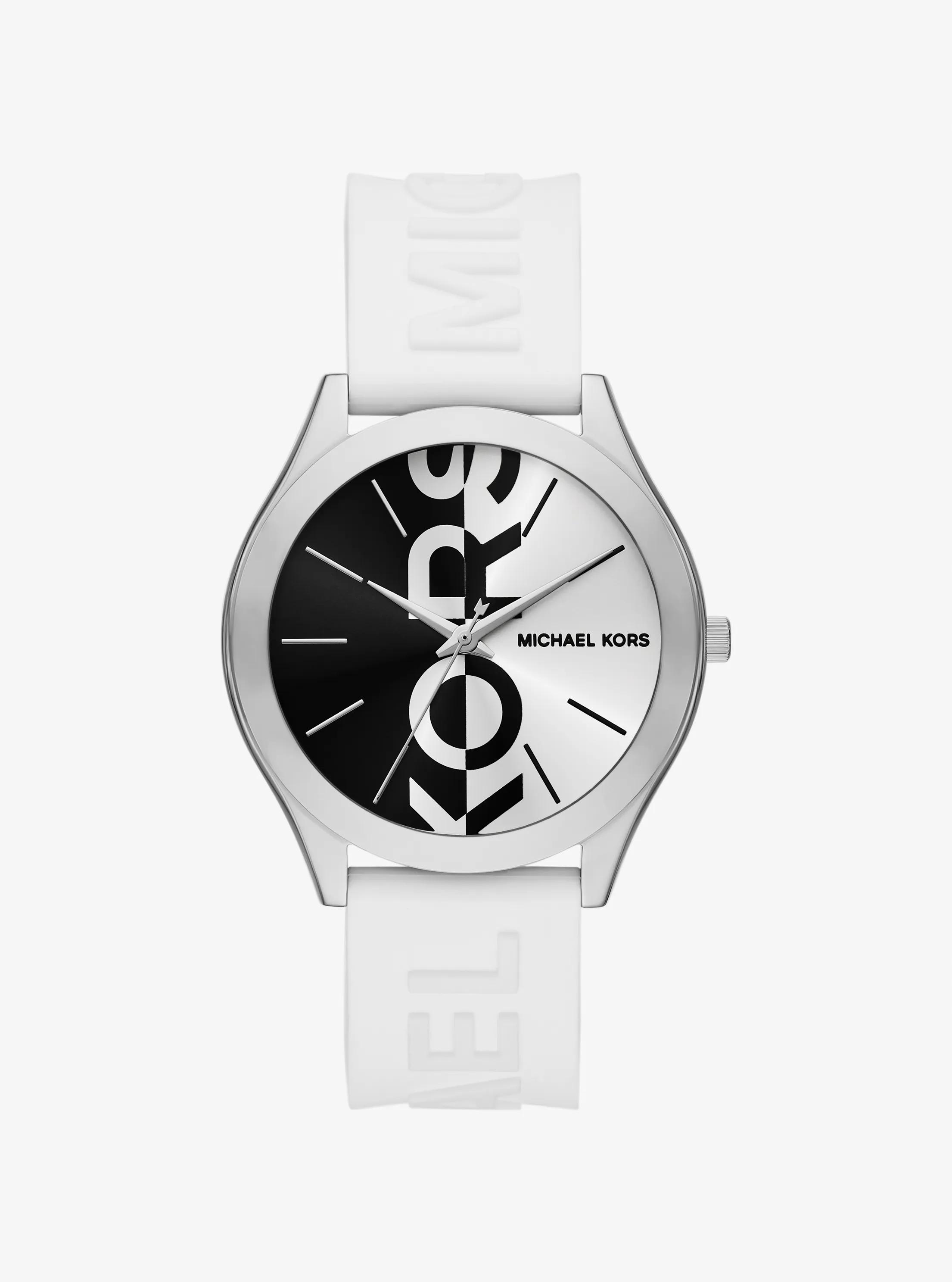 Oversized Aspyn Silver-Tone and Silicone Strap Watch 120$
