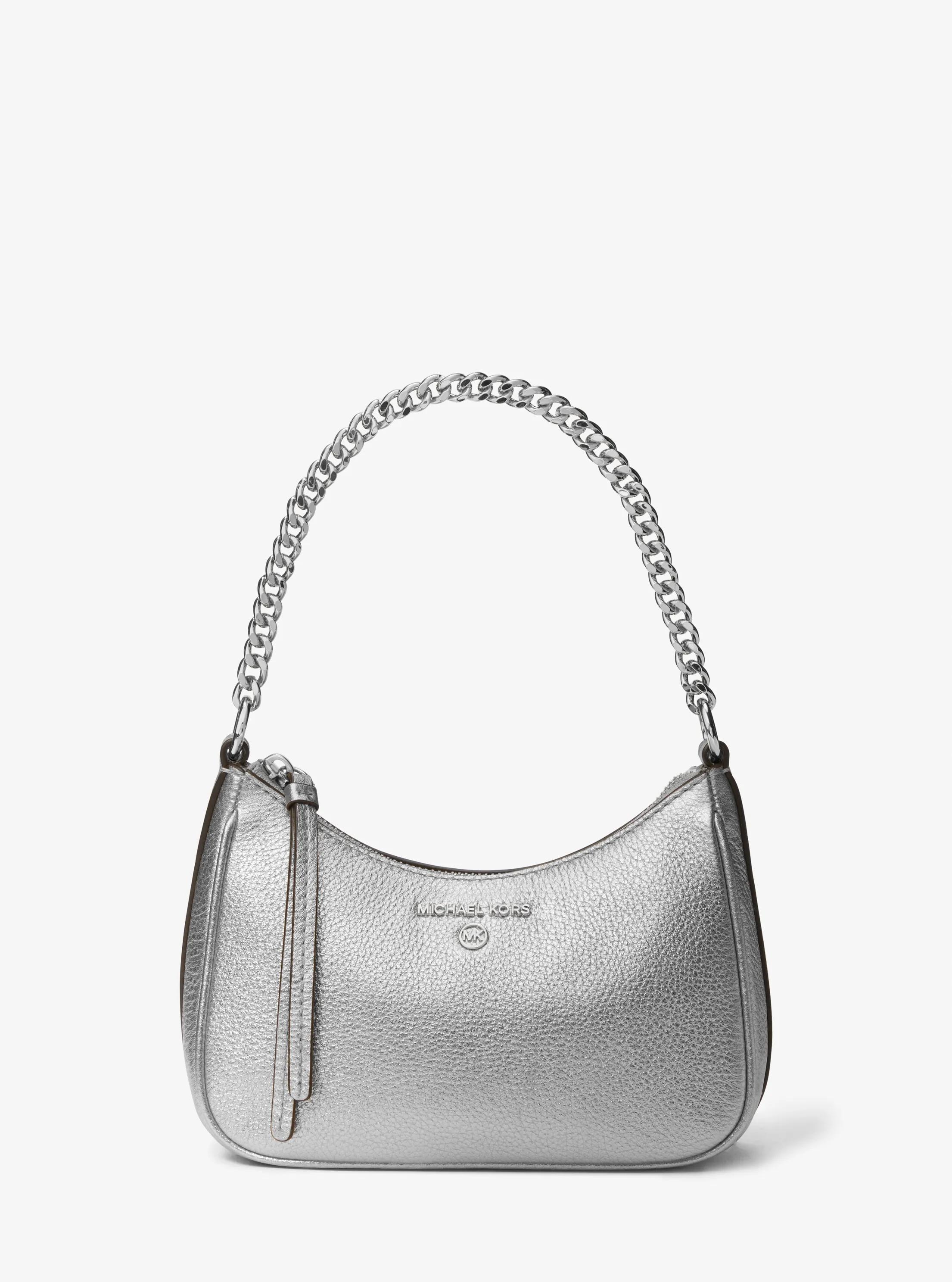 Jet Set Charm Small Metallic Leather Pochette in SILVER | Michael Kors