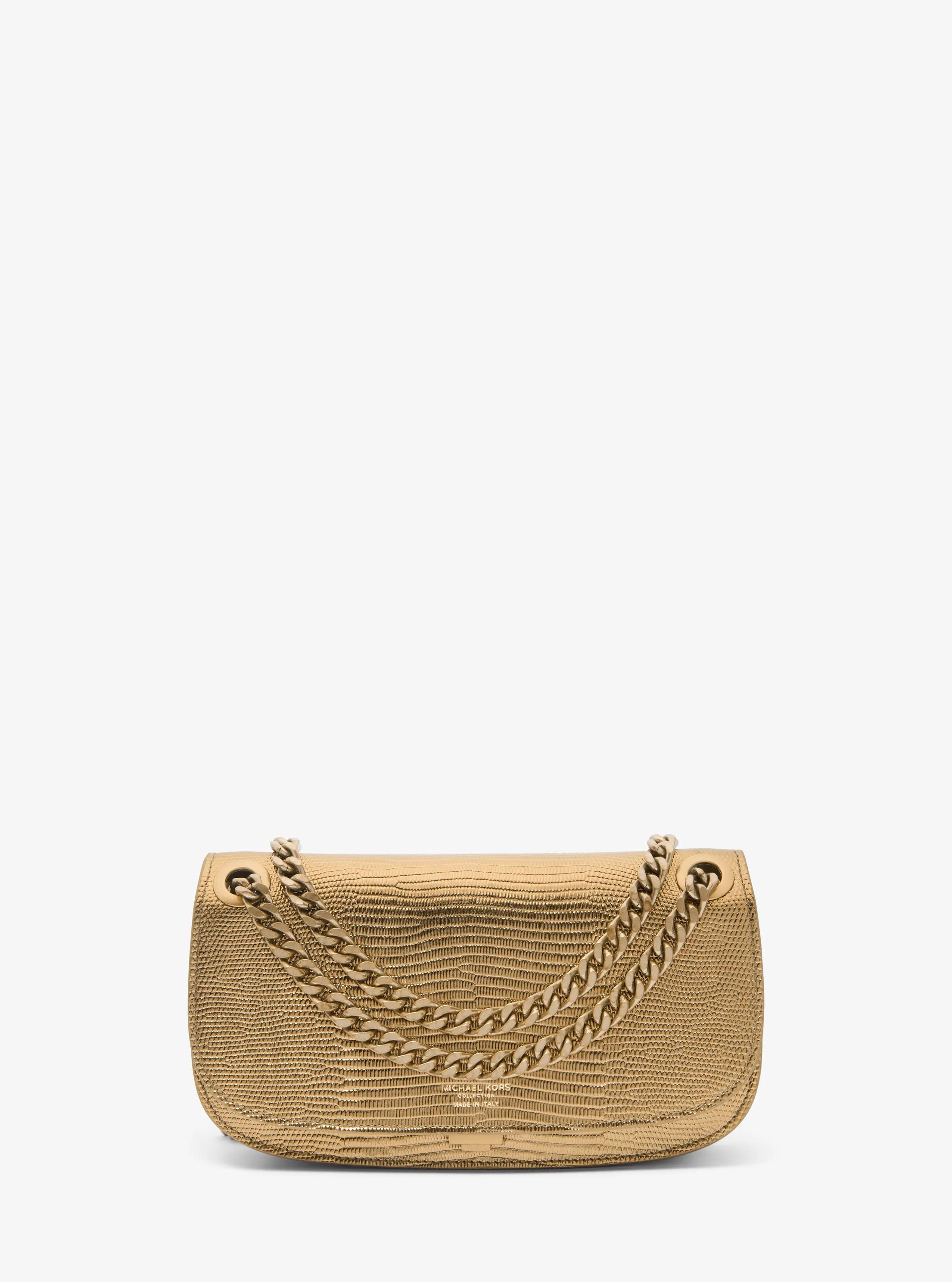 Christie Metallic Lizard Embossed Leather Envelope Bag in GOLD | Michael Kors