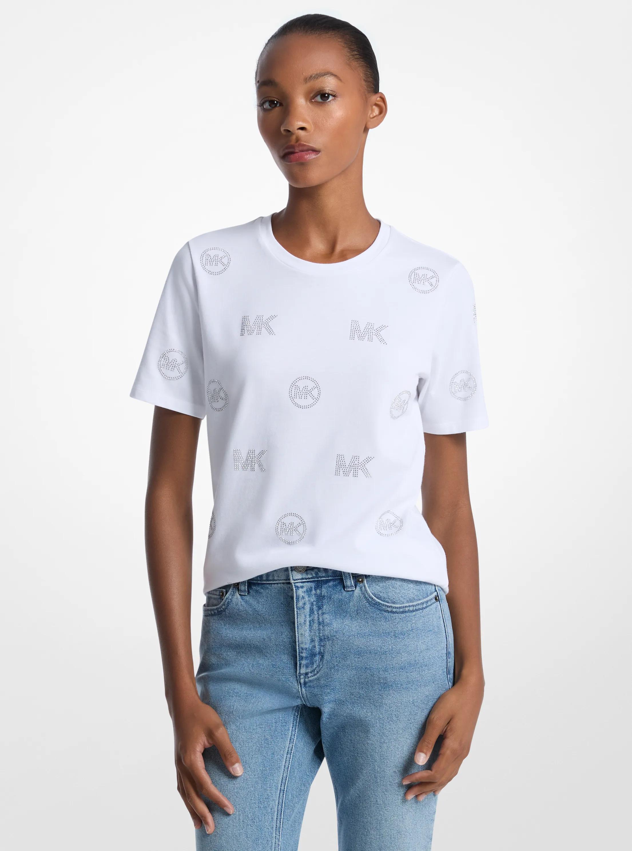 Embellished Logo Cotton T-Shirt in WHITE | Michael Kors
