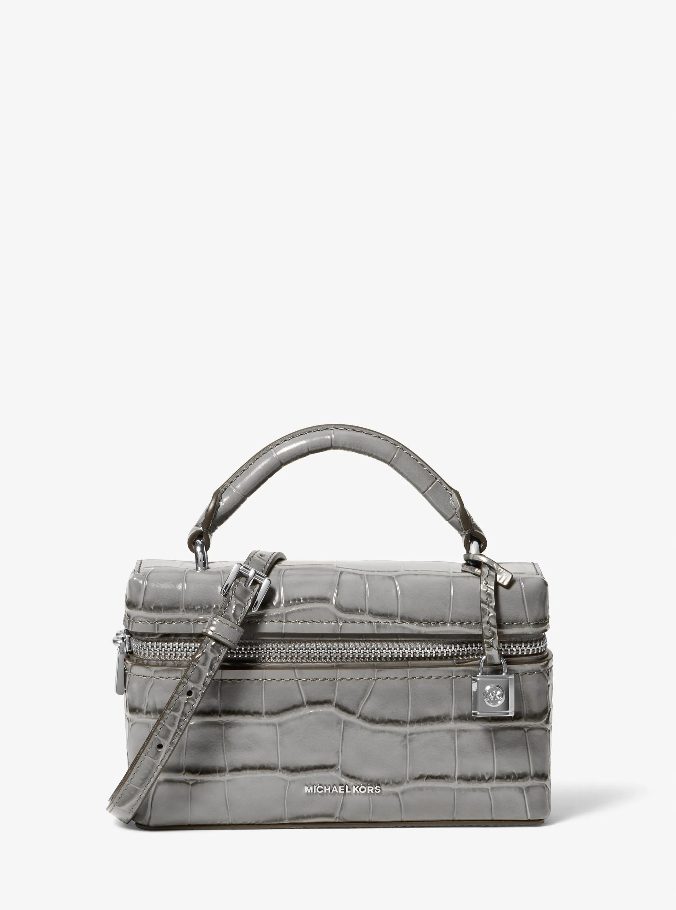 Jana Extra-Small Crocodile Embossed Leather Crossbody Bag in HEATHER GREY | Michael Kors