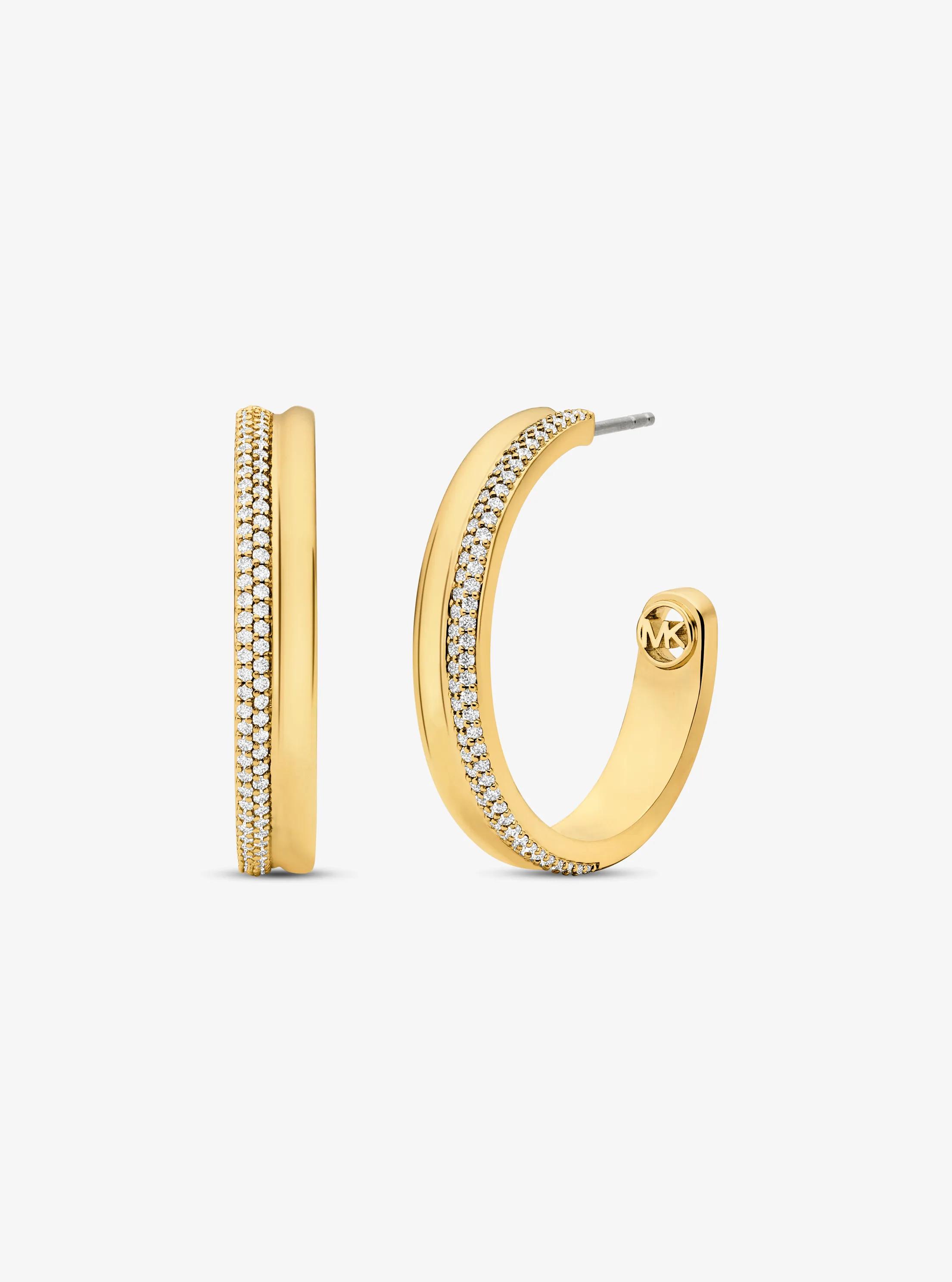 Precious Metal-Plated Brass Pav&eacute; Hoop Earrings in GOLD | Michael Kors