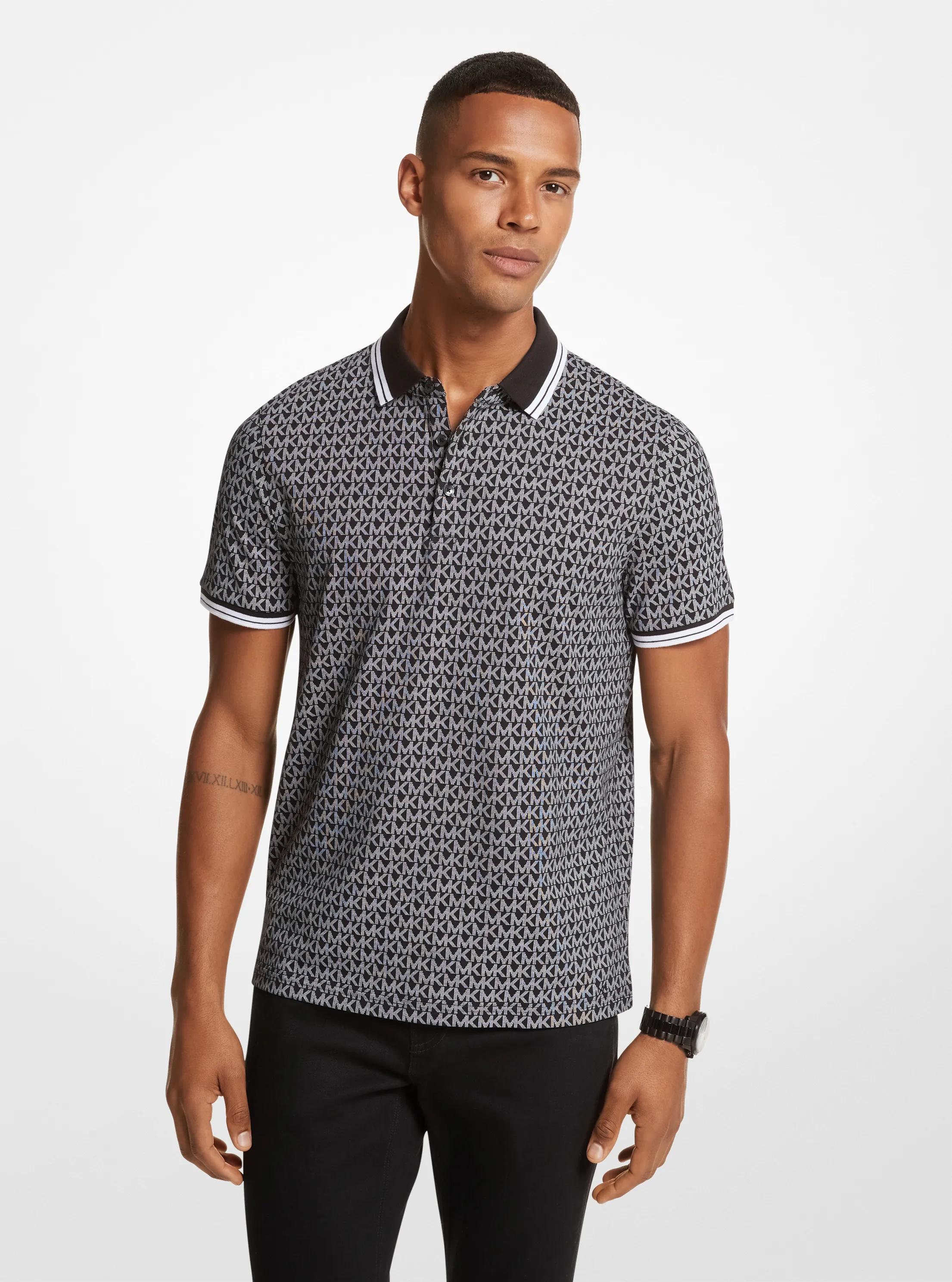 Greenwich Logo Print Cotton Jersey Polo Shirt in BLACK | Michael Kors