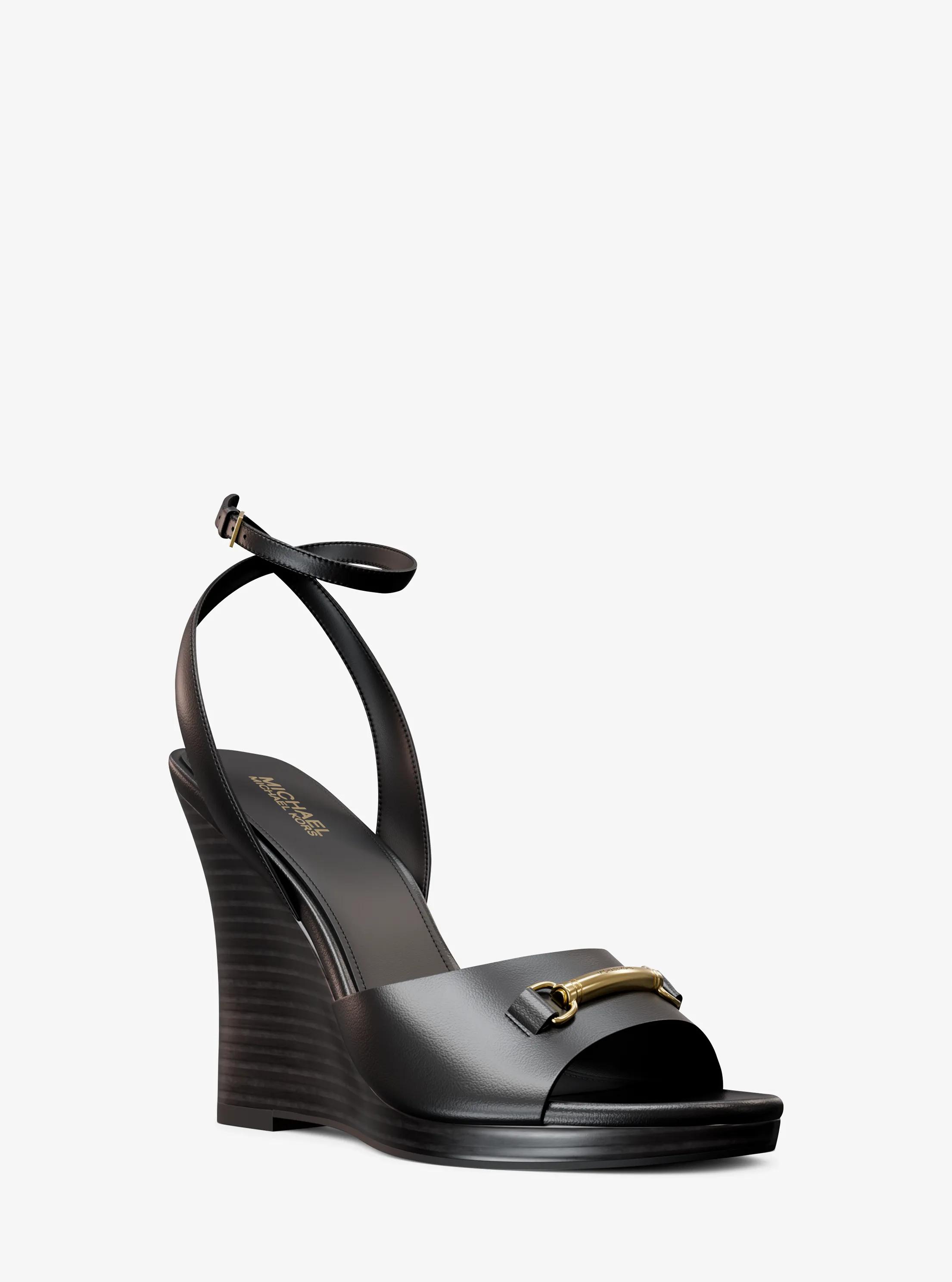 Carson Leather Wedge Sandal in BLACK | Michael Kors
