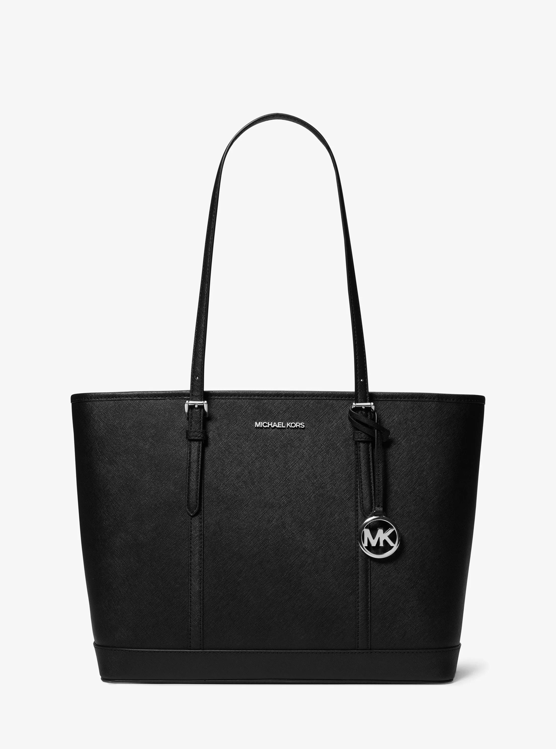 Jet Set Travel Large Saffiano Leather Tote Bag in BLACK | Michael Kors