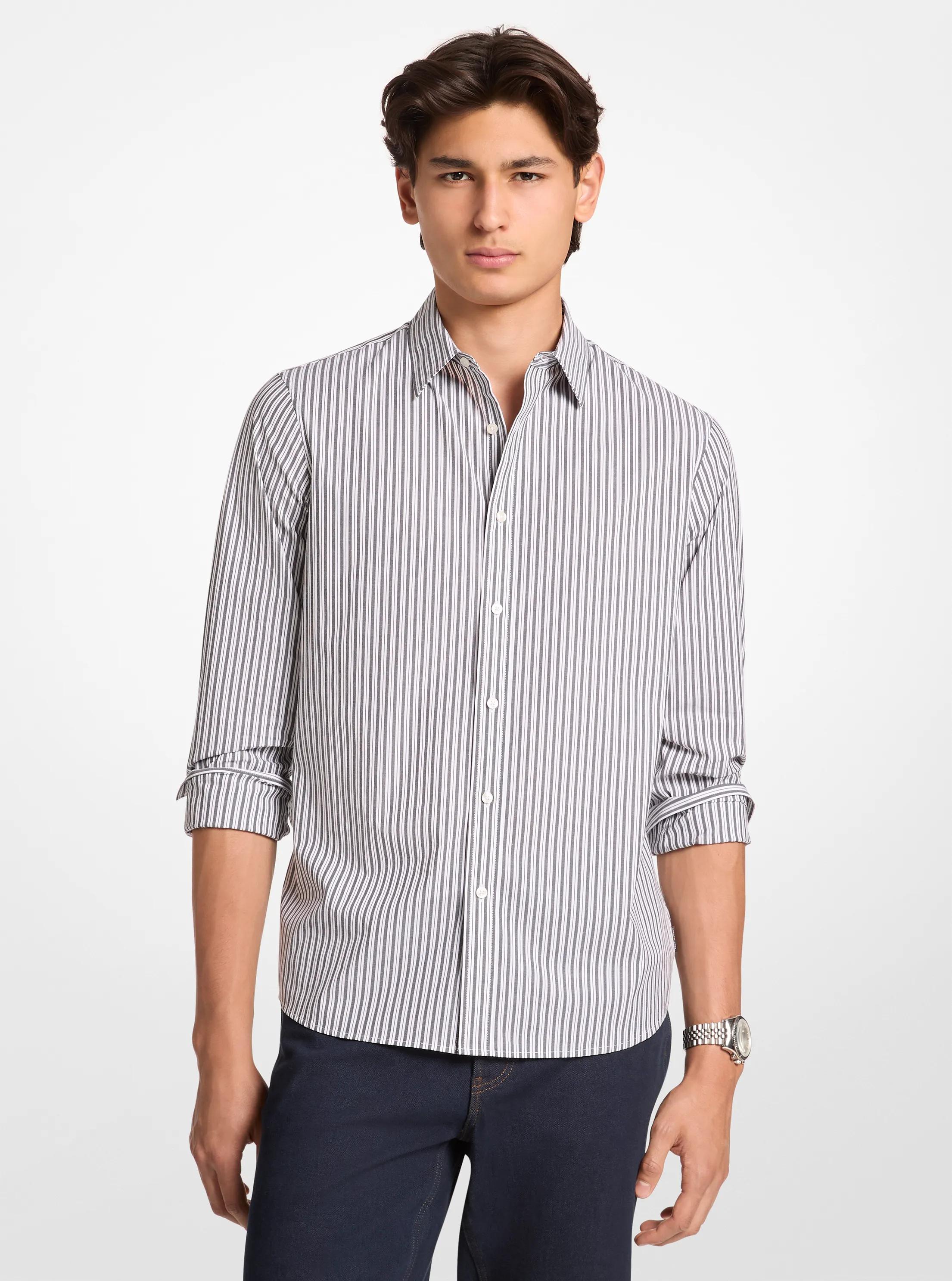 Striped Stretch Cotton Shirt in WHITE | Michael Kors