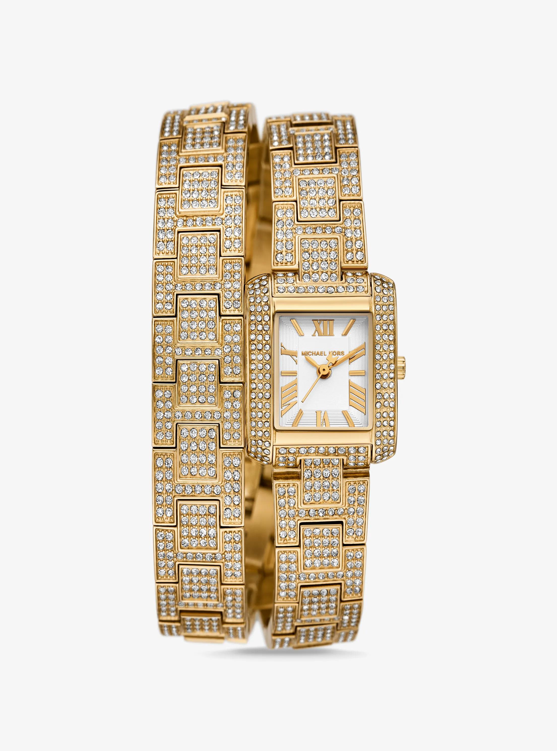 Petite Emery Pav&eacute; Gold-Tone Double Wrap Watch in GOLD | Michael Kors