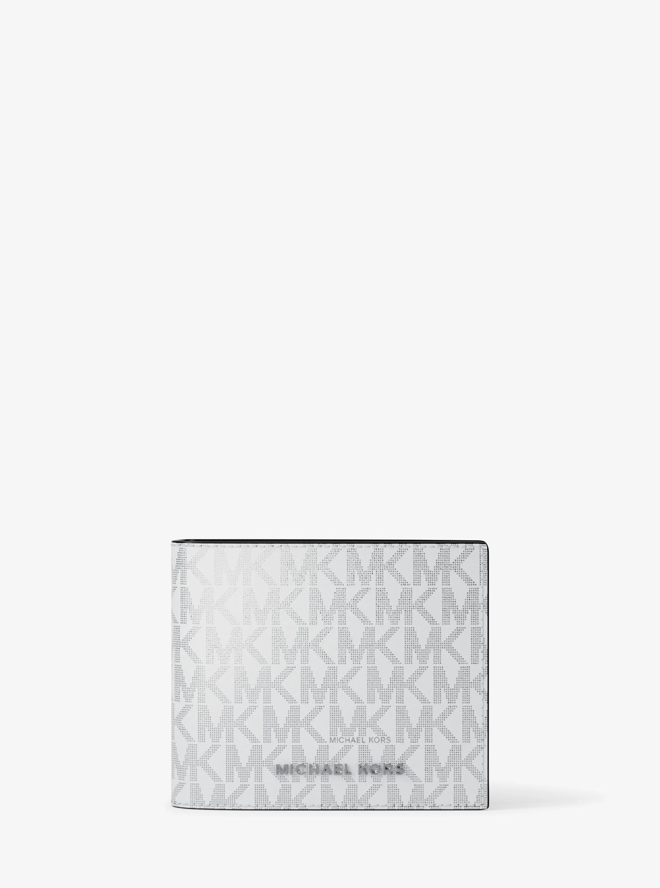 Hudson Metallic Signature Logo Billfold Wallet With Passcase in OPTIC WHITE | Michael Kors