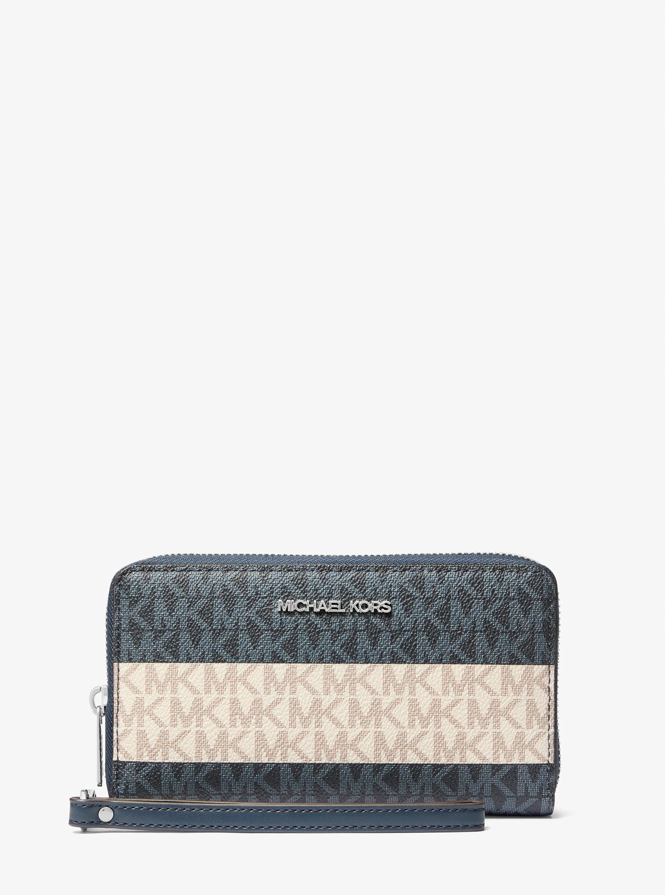 Jet Set Travel Large Striped Signature Logo Smartphone Wallet in NAVY | Michael Kors